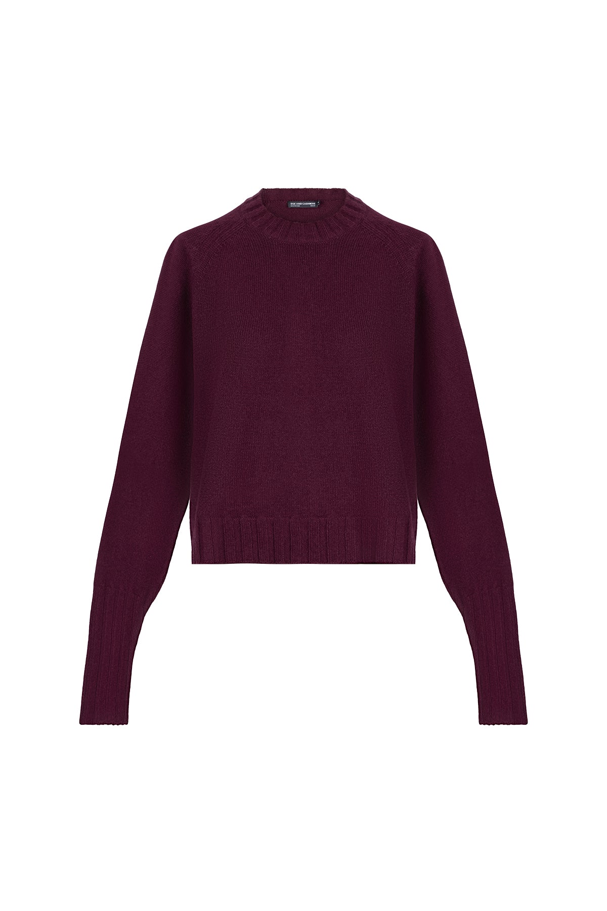 Bordo Vanessa Saf Kaşmir Yuvarlak Yaka Crop Kazak