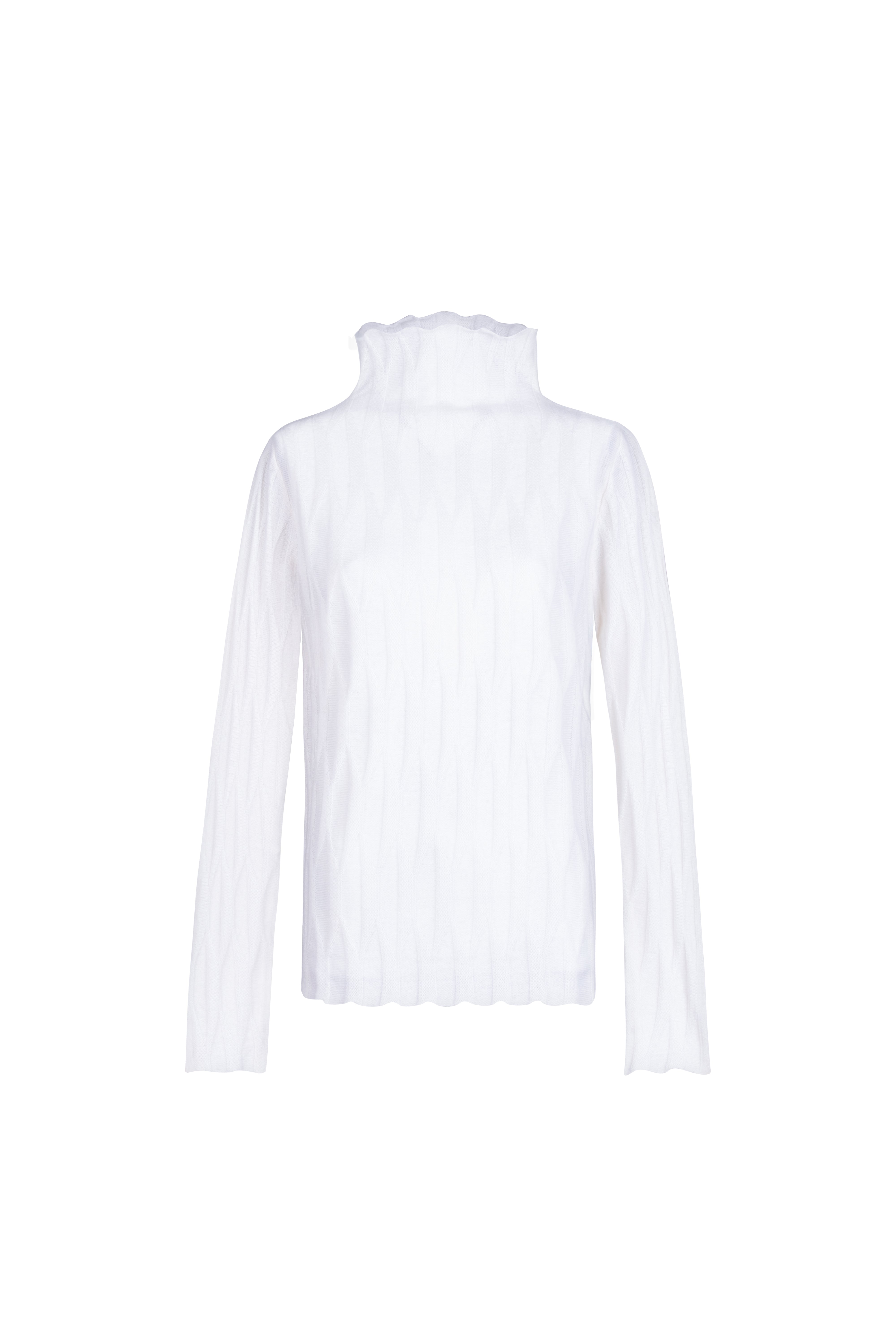 Beyaz Maggie Saf Kaşmir Yarım Balıkçı Örgü Oyunlu Kazak