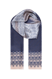 Bej Lacivert Luciana İpek Desenli Fular 55x170 cm