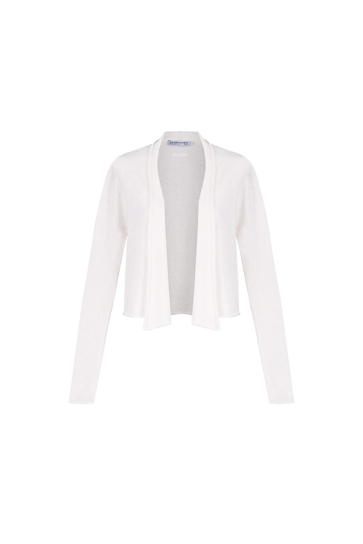 Beyaz Elena Saf Kaşmir Düğmesiz Crop Hırka