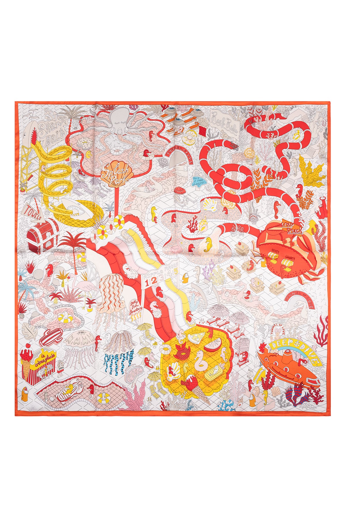 Turuncu Beyaz Lara Saf İpek Baskılı Eşarp 90x90 cm