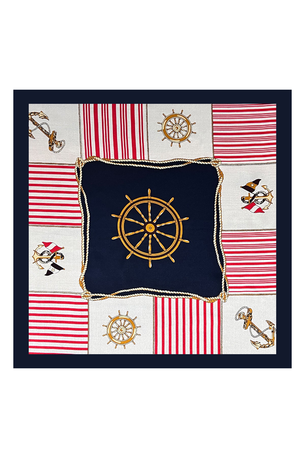 Kırmızı Beyaz Laila Saf İpek Roma Küçük Eşarp 50x50 cm