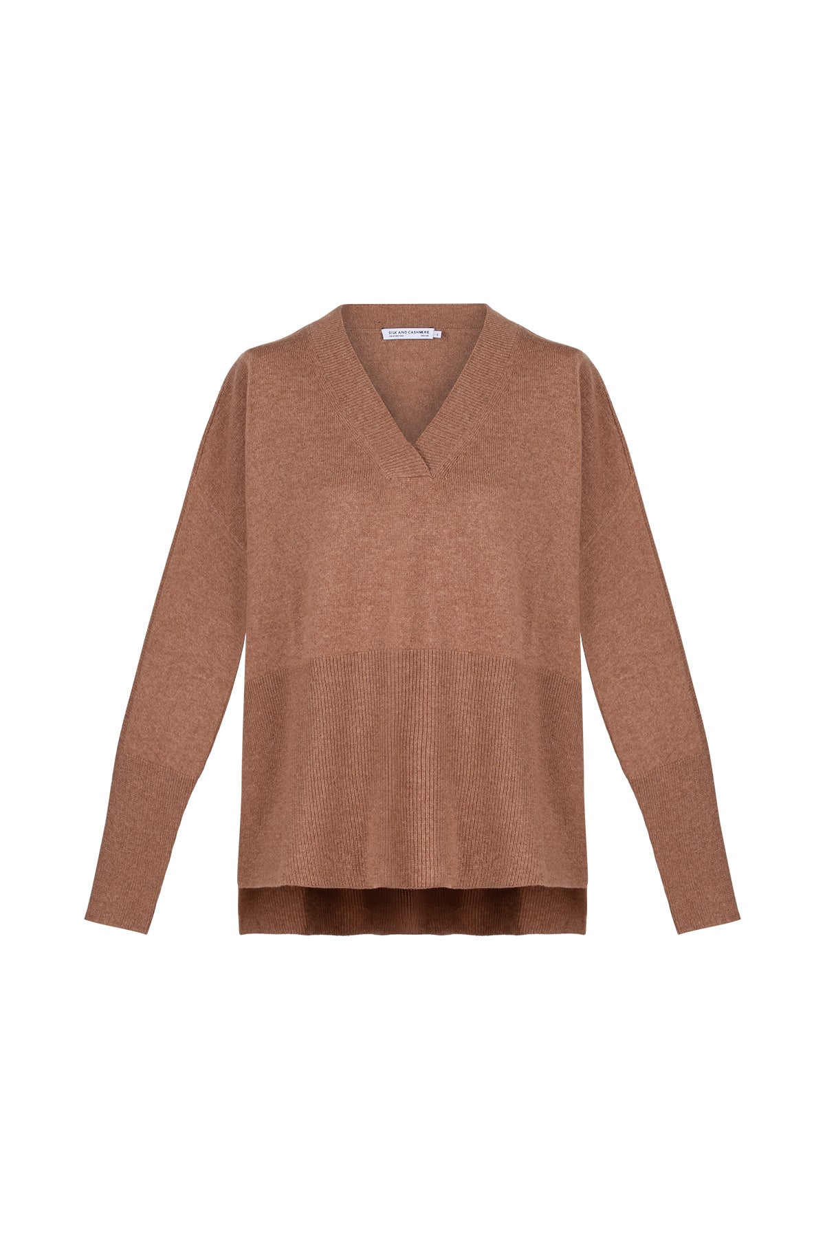 Koyu Camel Isabella Saf Kaşmir Derin V Yaka Kazak