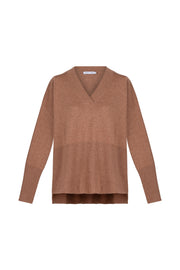 Koyu Camel Isabella Saf Kaşmir Derin V Yaka Kazak