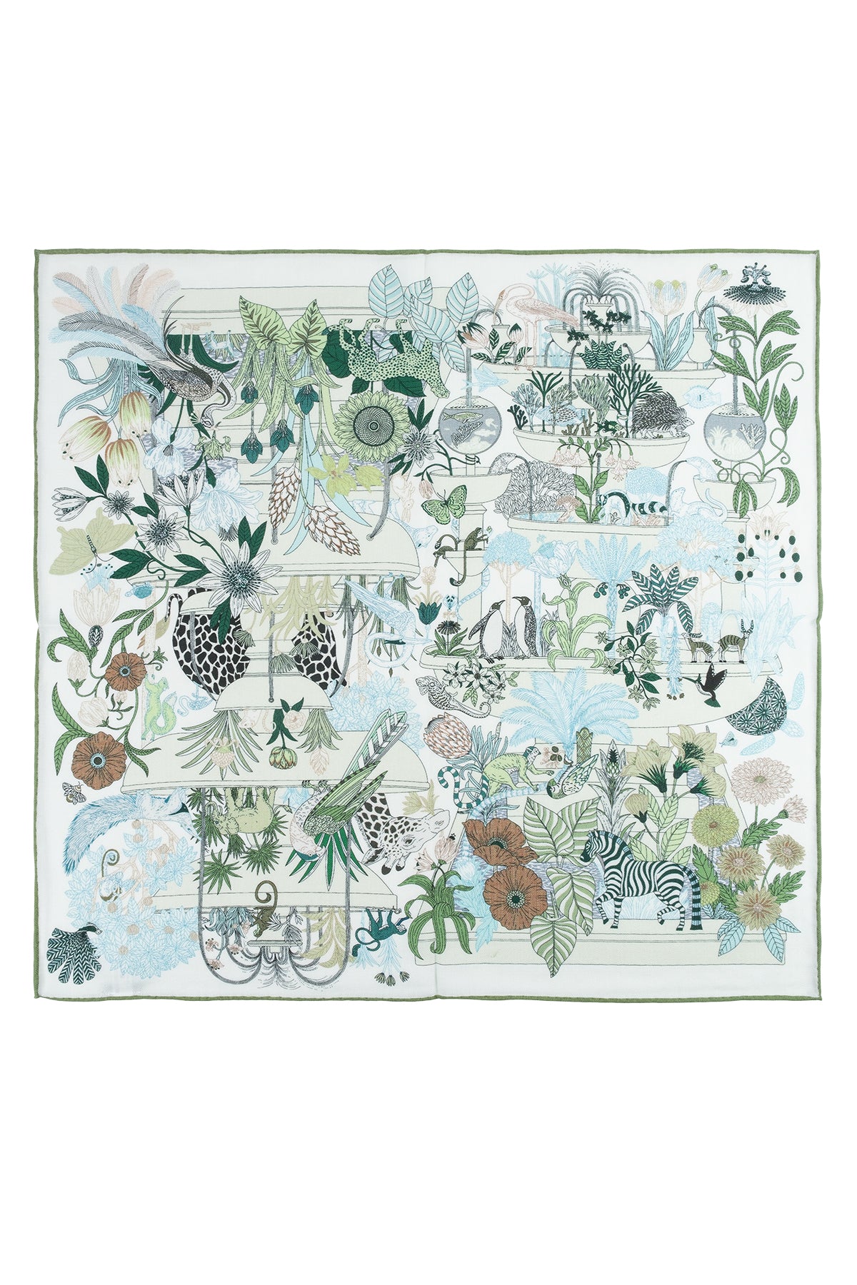 Yeşil Lea Saf Kaşmir Desenli Kare Eşarp 70x70 cm