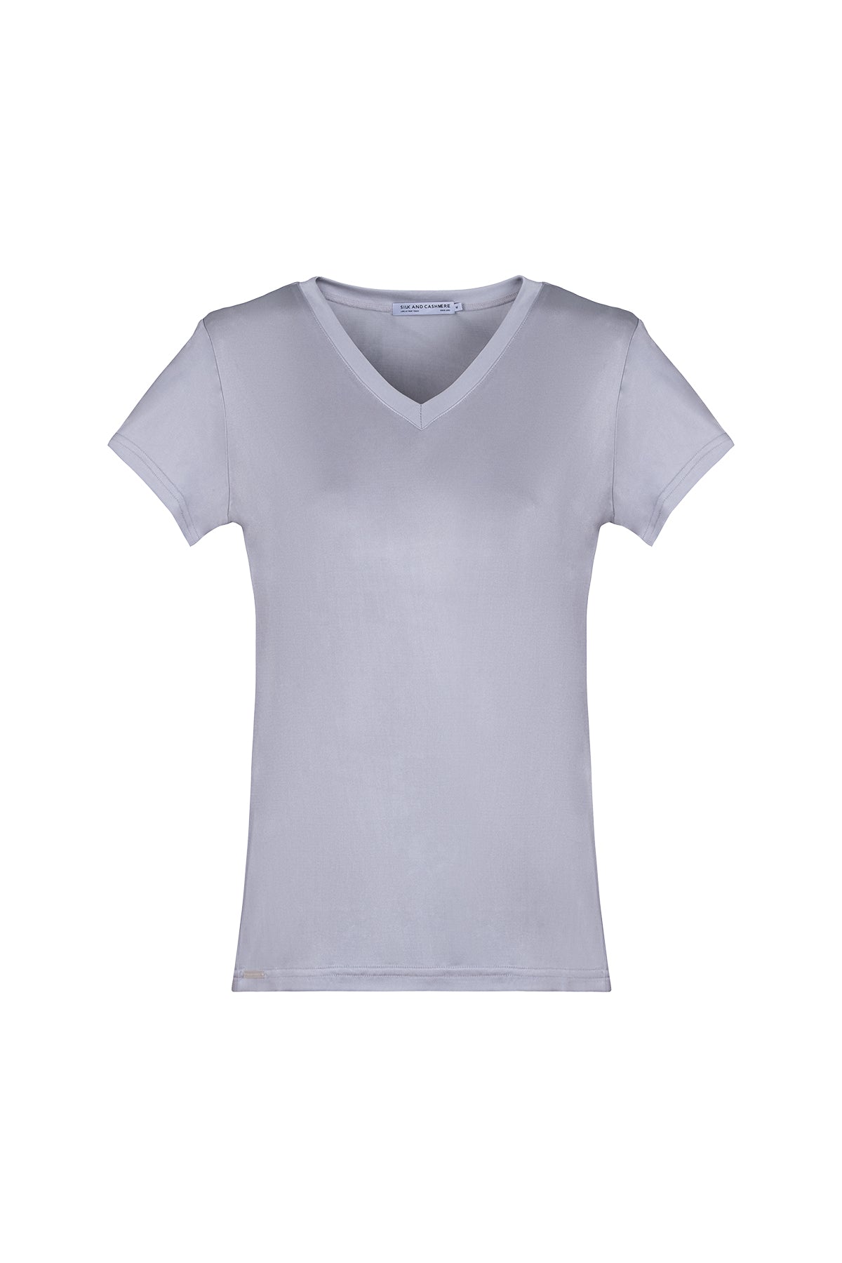 Gri Marina İpekli V Yaka  Kısa Kollu T-Shirt
