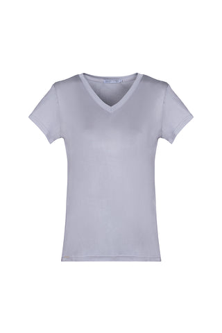 Gri Marina İpekli V Yaka Kısa Kollu T-Shirt