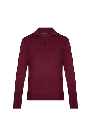 Bordo Zoe İpek Kaşmir Polo Yaka Triko