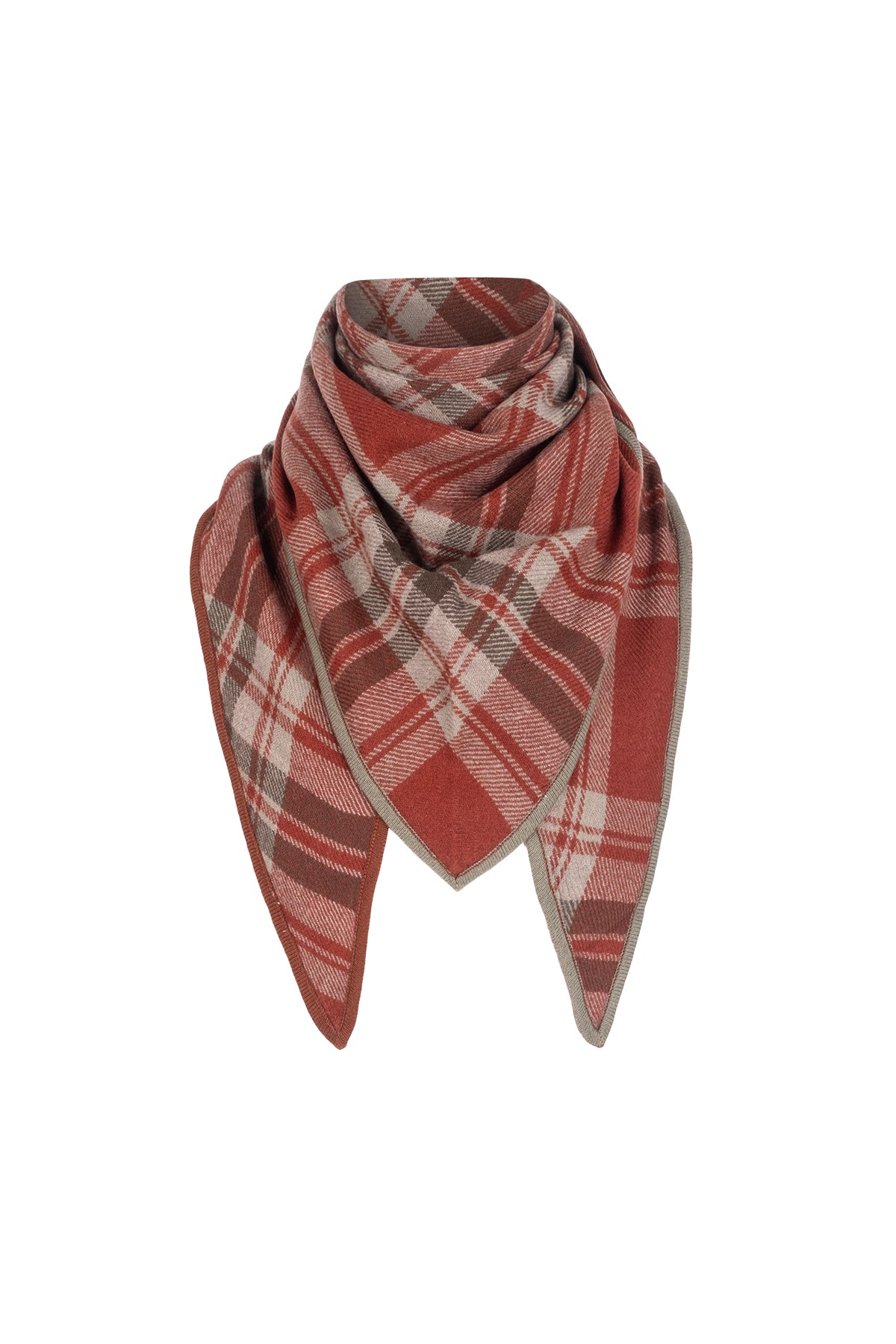 Turuncu Saf Kaşmir Kareli Üçgen Şal 100x100x145 cm