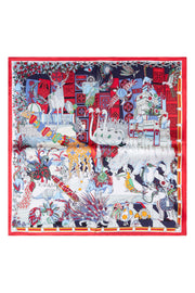 Kırmızı Mavi Laila Saf İpek Kare Eşarp 50x50 cm