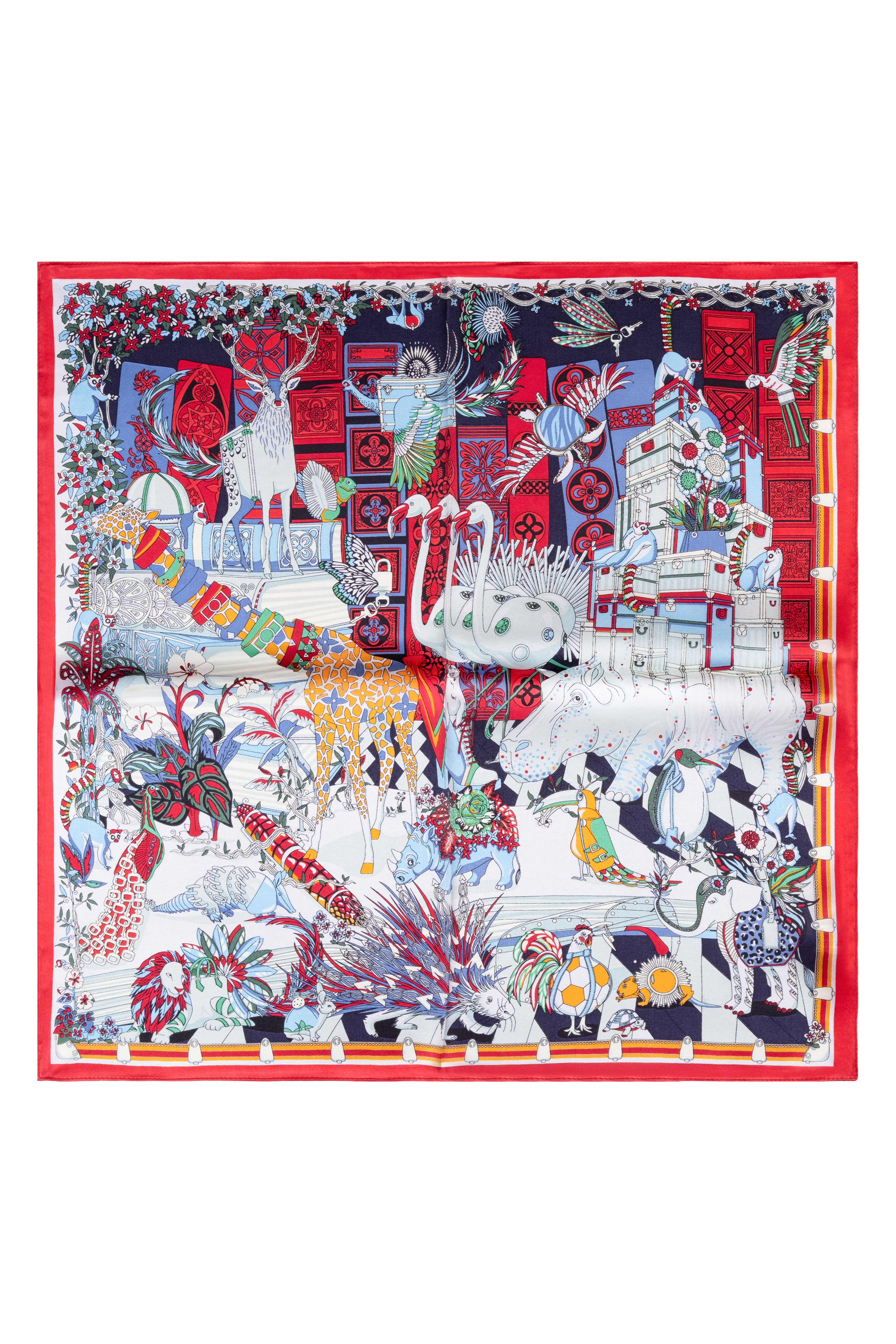 Kırmızı Mavi Laila Saf İpek Kare Eşarp 50x50 cm