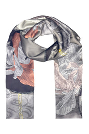 Bej Roma Saf İpek Düğmeli Şal 53x170 cm