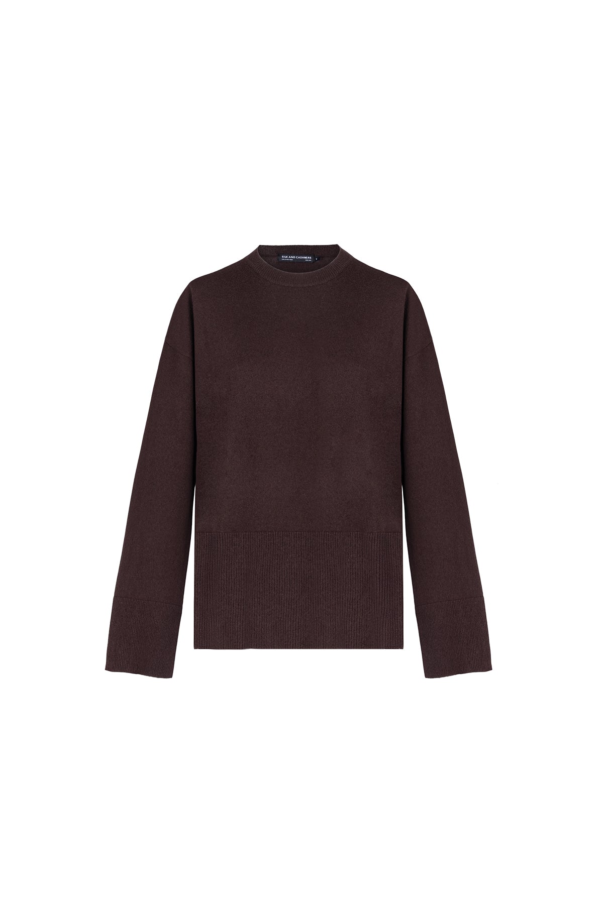 Koyu Kahve Maggie Saf Kaşmir Yuvarlak Yaka Kazak