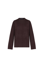 Koyu Kahve Maggie Saf Kaşmir Yuvarlak Yaka Kazak