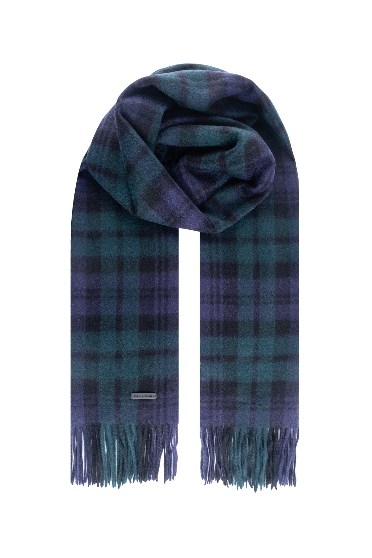 Lacivert Rose Saf Kaşmir Kareli Şal 70x200 cm