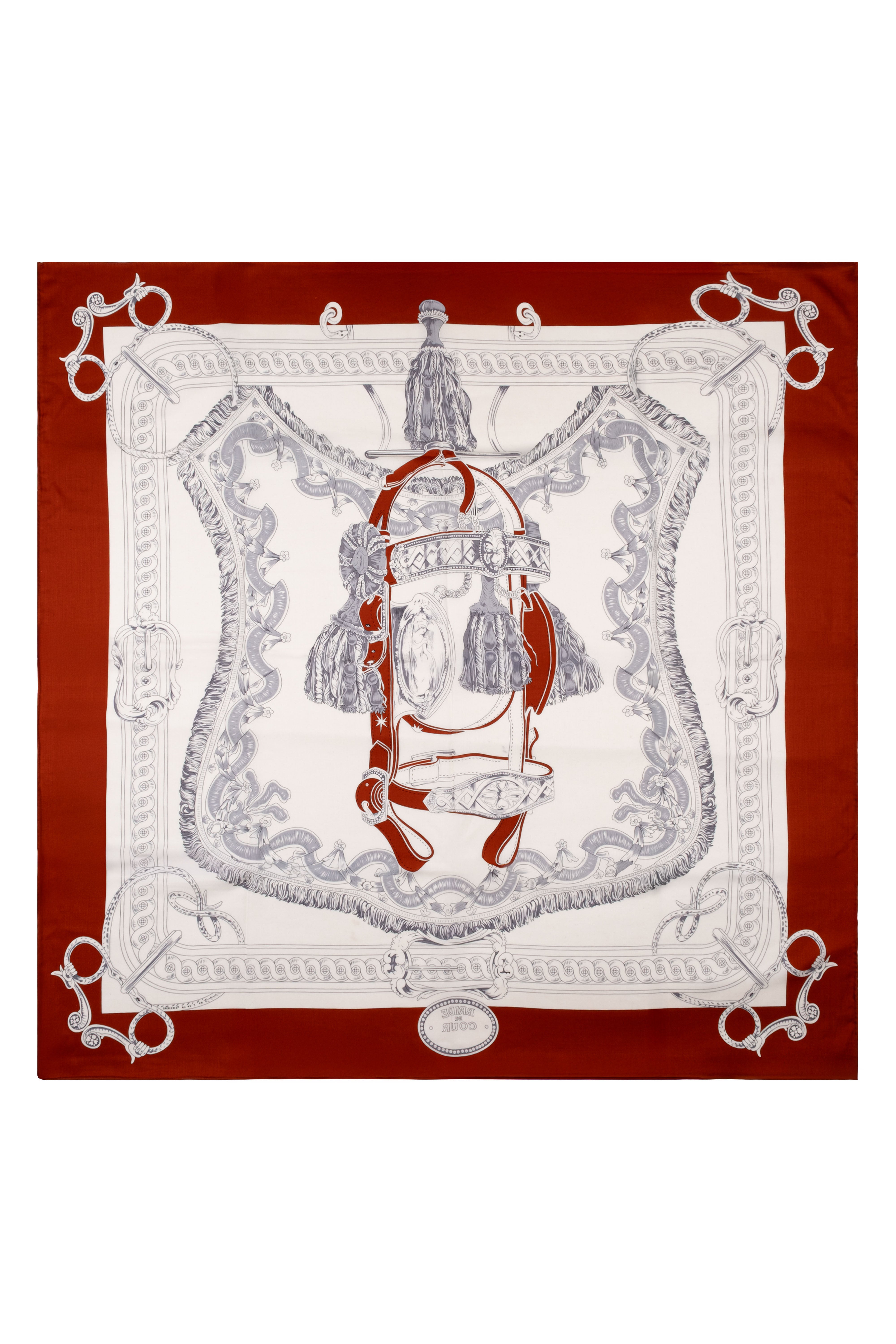 Kiremit Beyaz Linda Kaşmir Desenli Kare Eşarp 140x140 cm