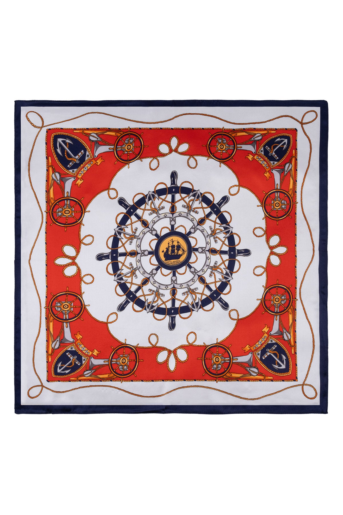 Lacivert-Kırmızı Laila Saf İpek Kare Eşarp 50x50 cm