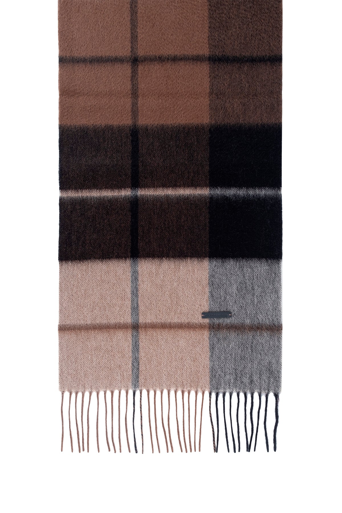 Kahverengi Patrick Saf Kaşmir Kareli Atkı 30x164 cm