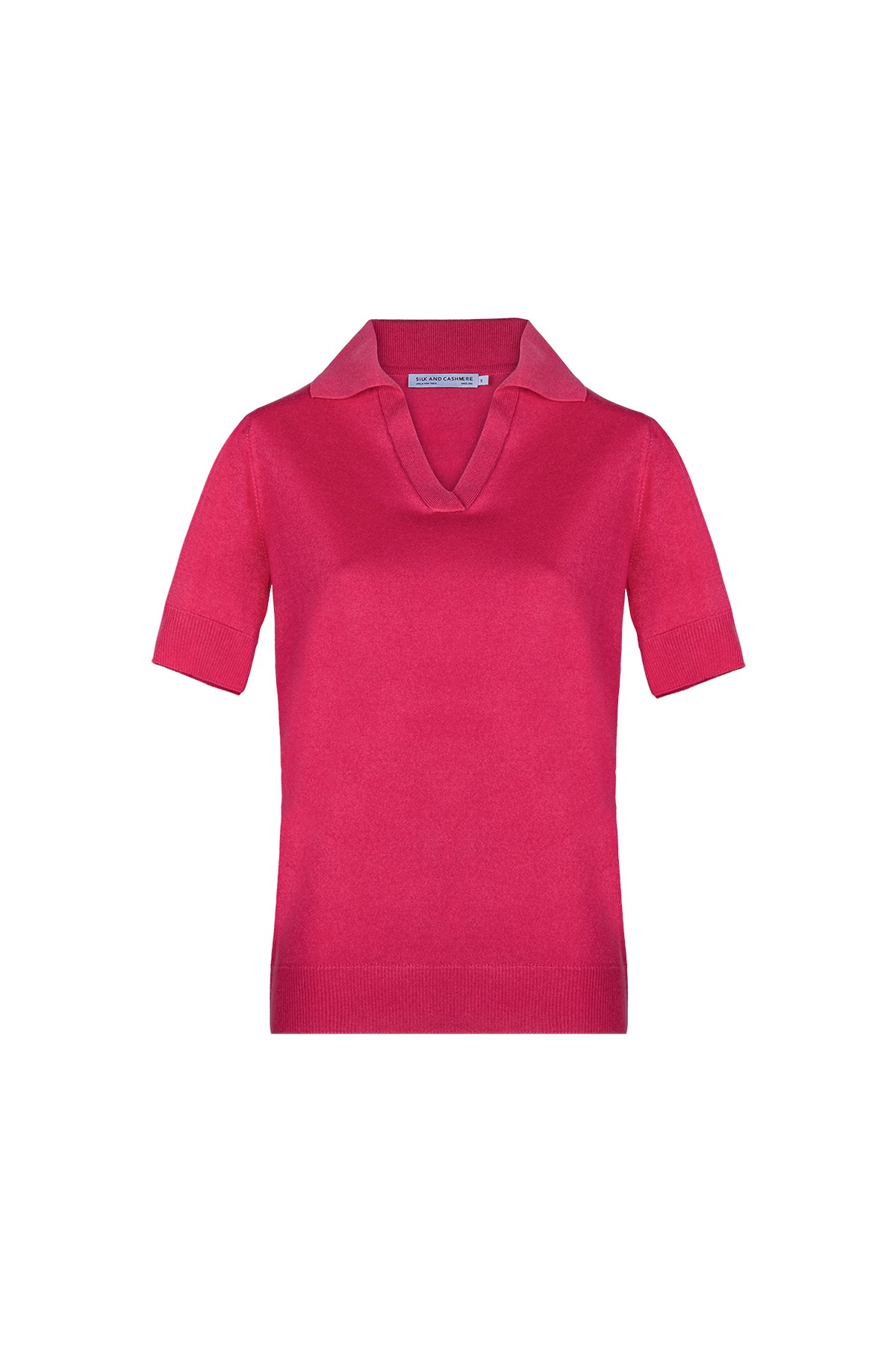 Fuşya Zoe İpek Kaşmir Polo Yaka Kısa Kollu Triko