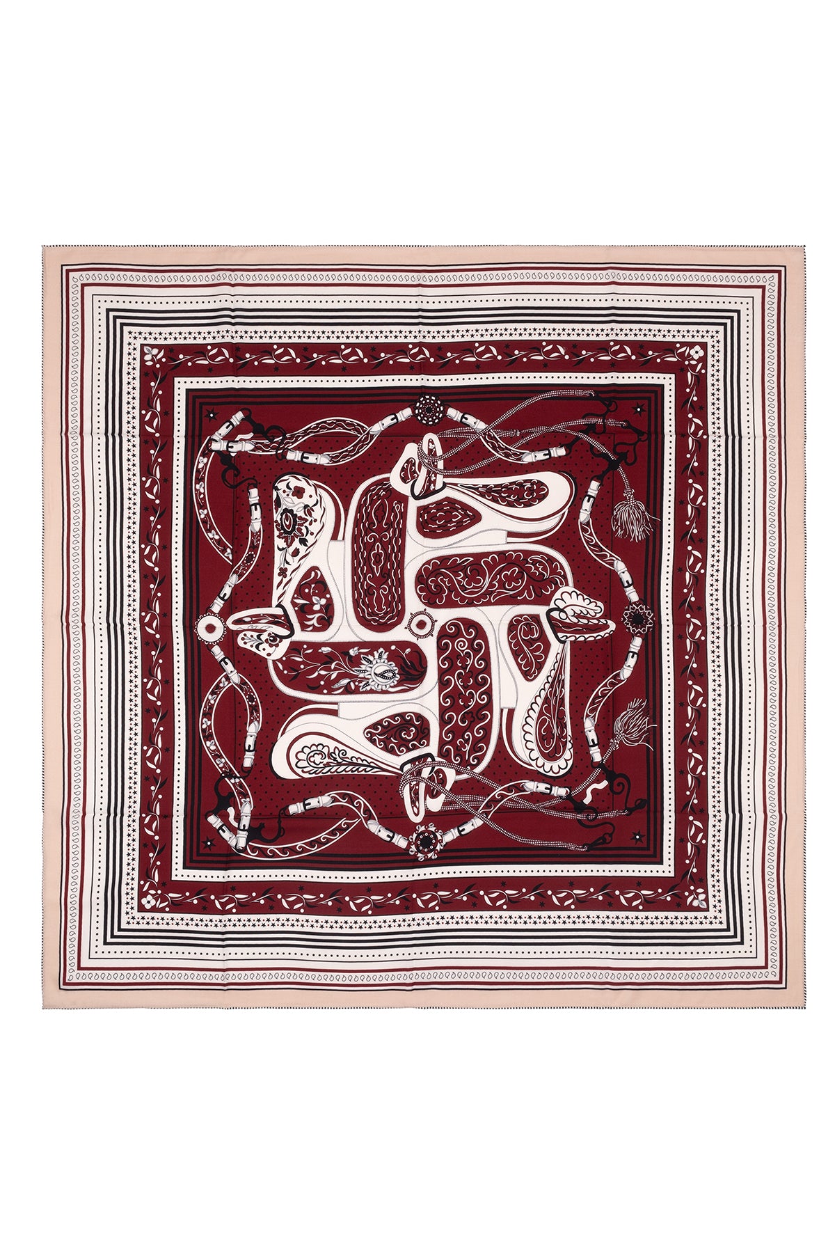 Kahverengi Linda Saf Kaşmir Baskılı Eşarp 140x140 cm