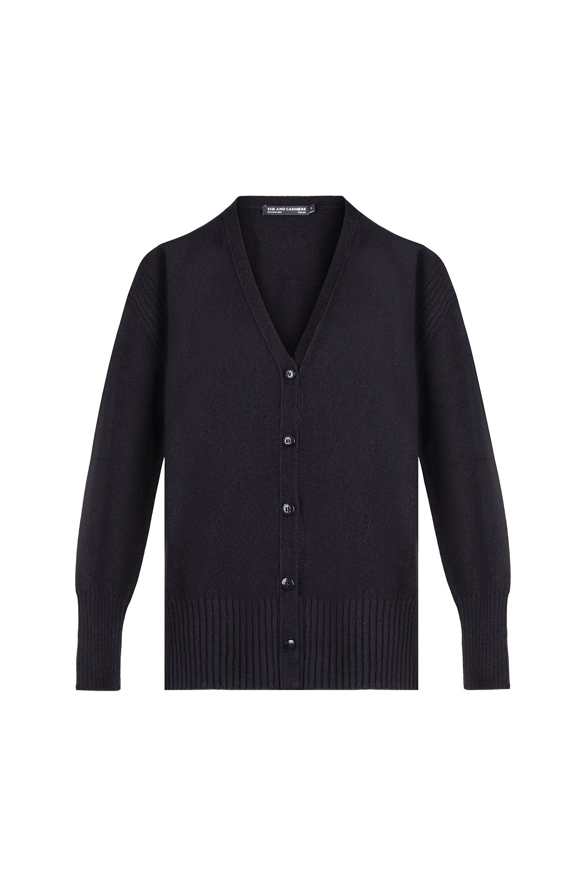 Siyah Lilly Saf Kaşmir V Yaka Hırka