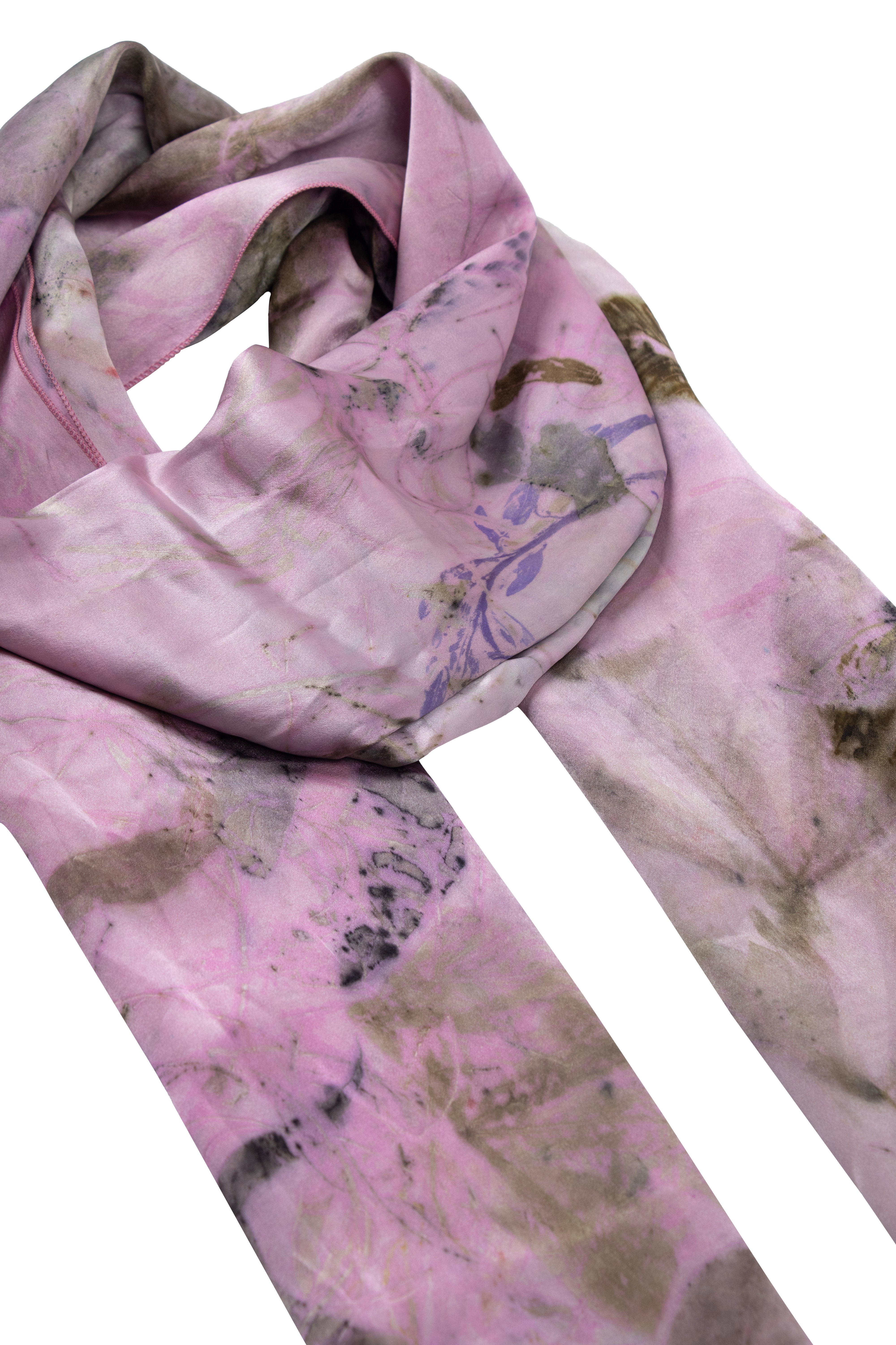 Pudra Saf İpek El Baskısı Ekolojik Şal 90 x 200 cm