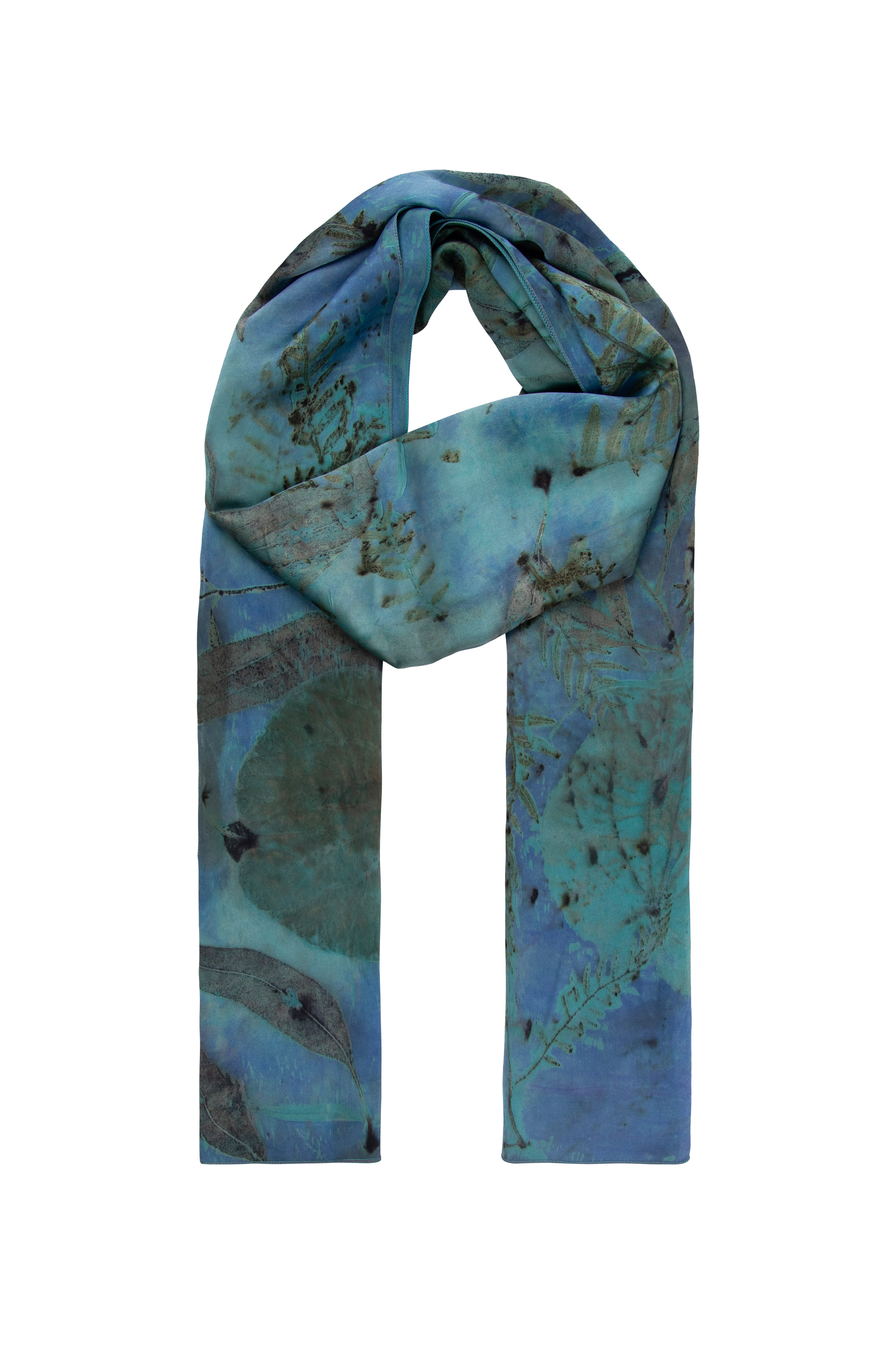 Turkuaz Saf İpek El Baskısı Ekolojik Şal 90 x 200 cm