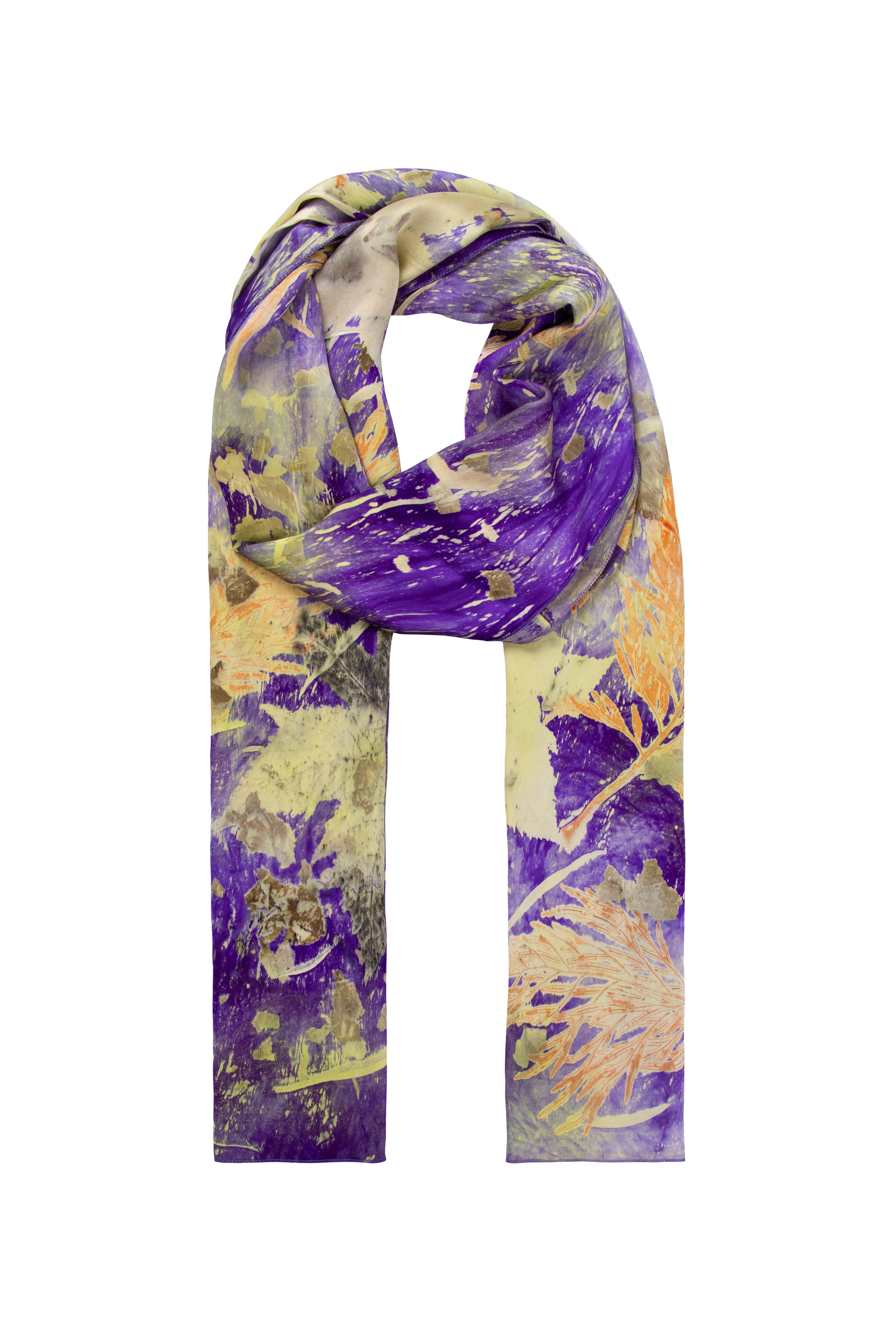 Sarı Saf İpek El Baskısı Ekolojik Şal 90 x 200 cm