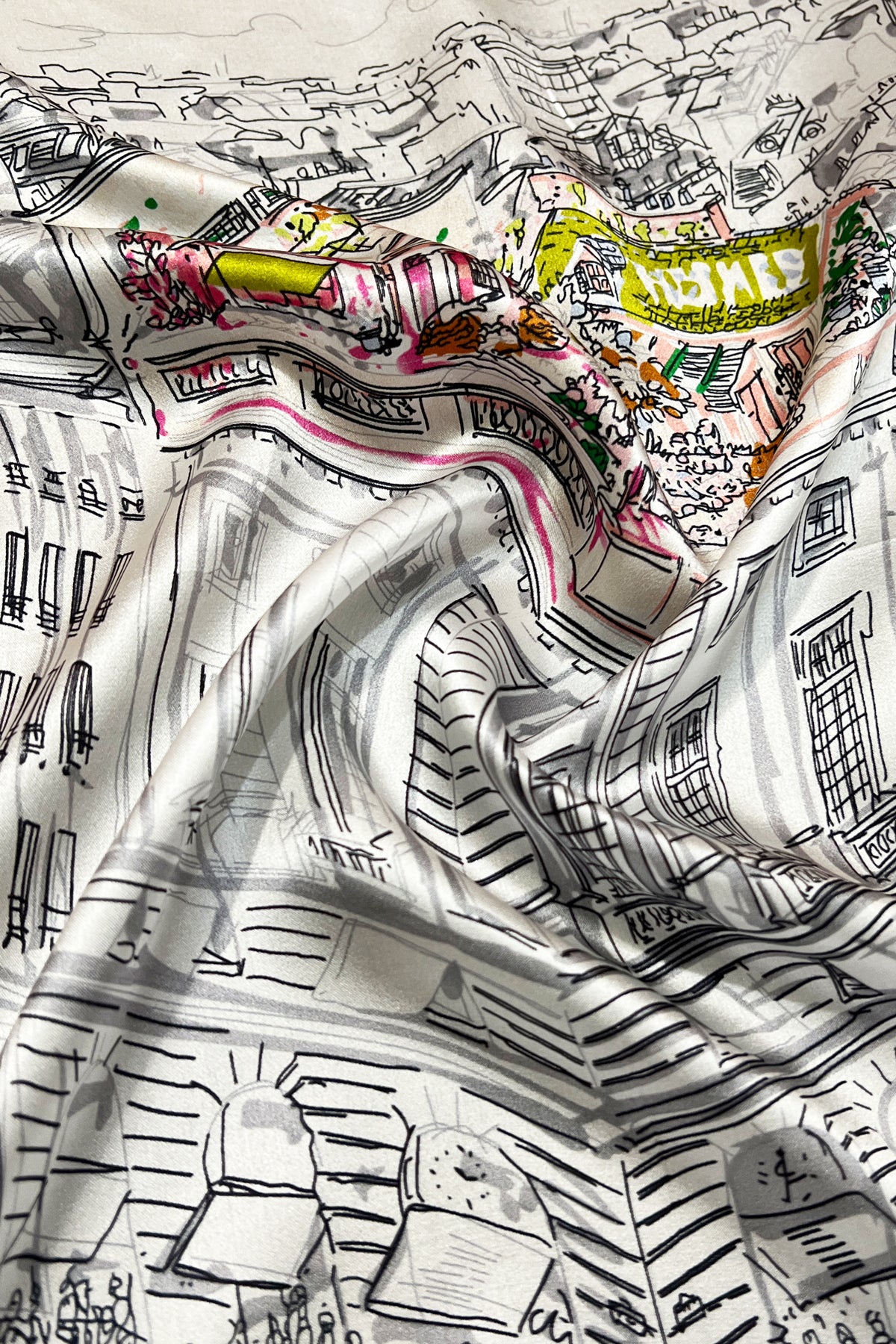 Neon Yeşil Laila Saf İpek Roma Küçük Eşarp 50x50 cm