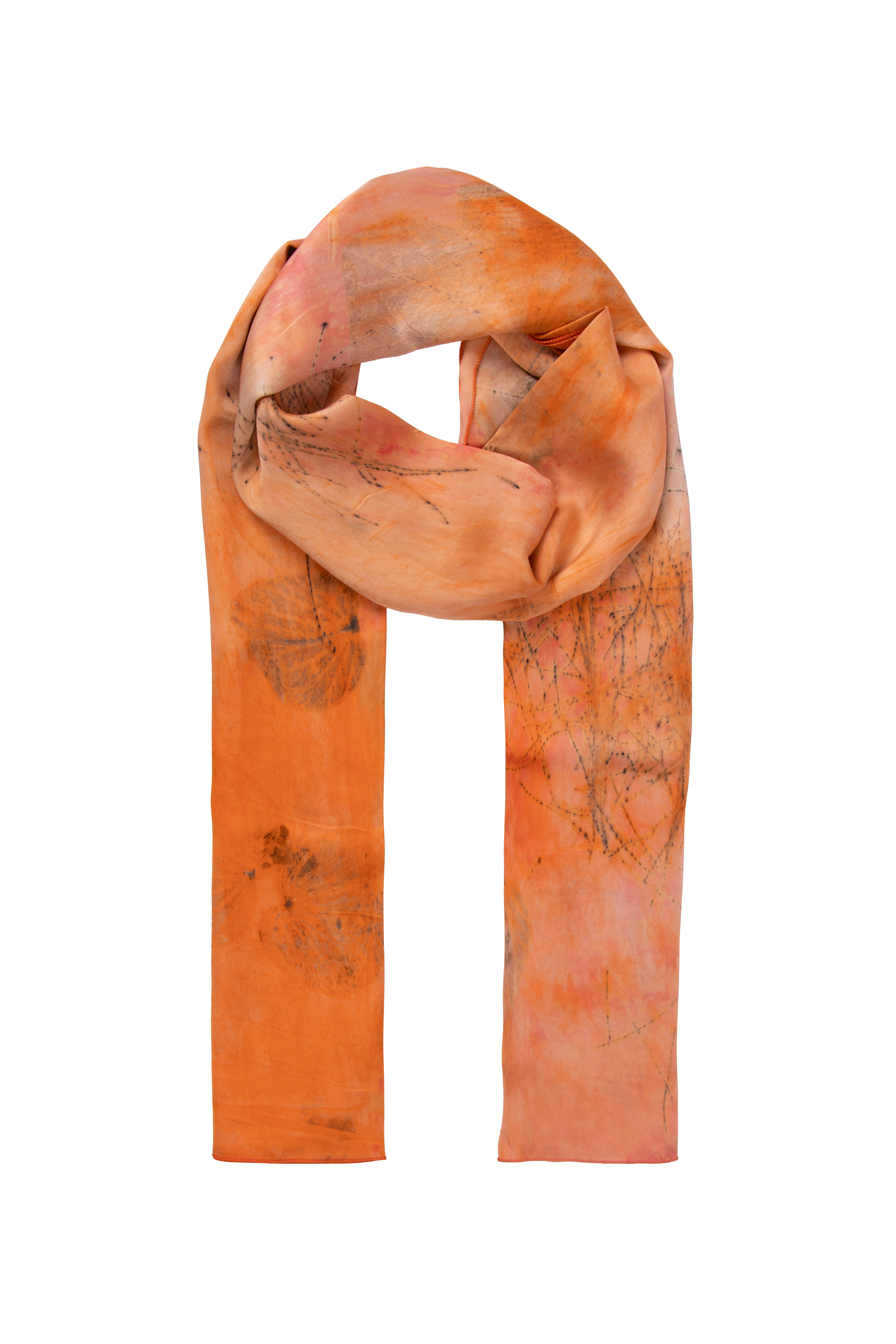 Turuncu Saf İpek El Baskısı Ekolojik Şal 90 x 200 cm