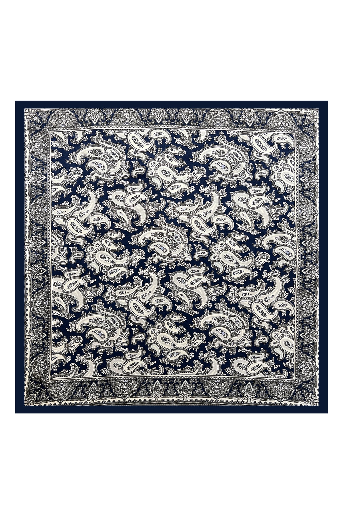 Lacivert Laila Saf İpek Roma Küçük Eşarp 50x50 cm