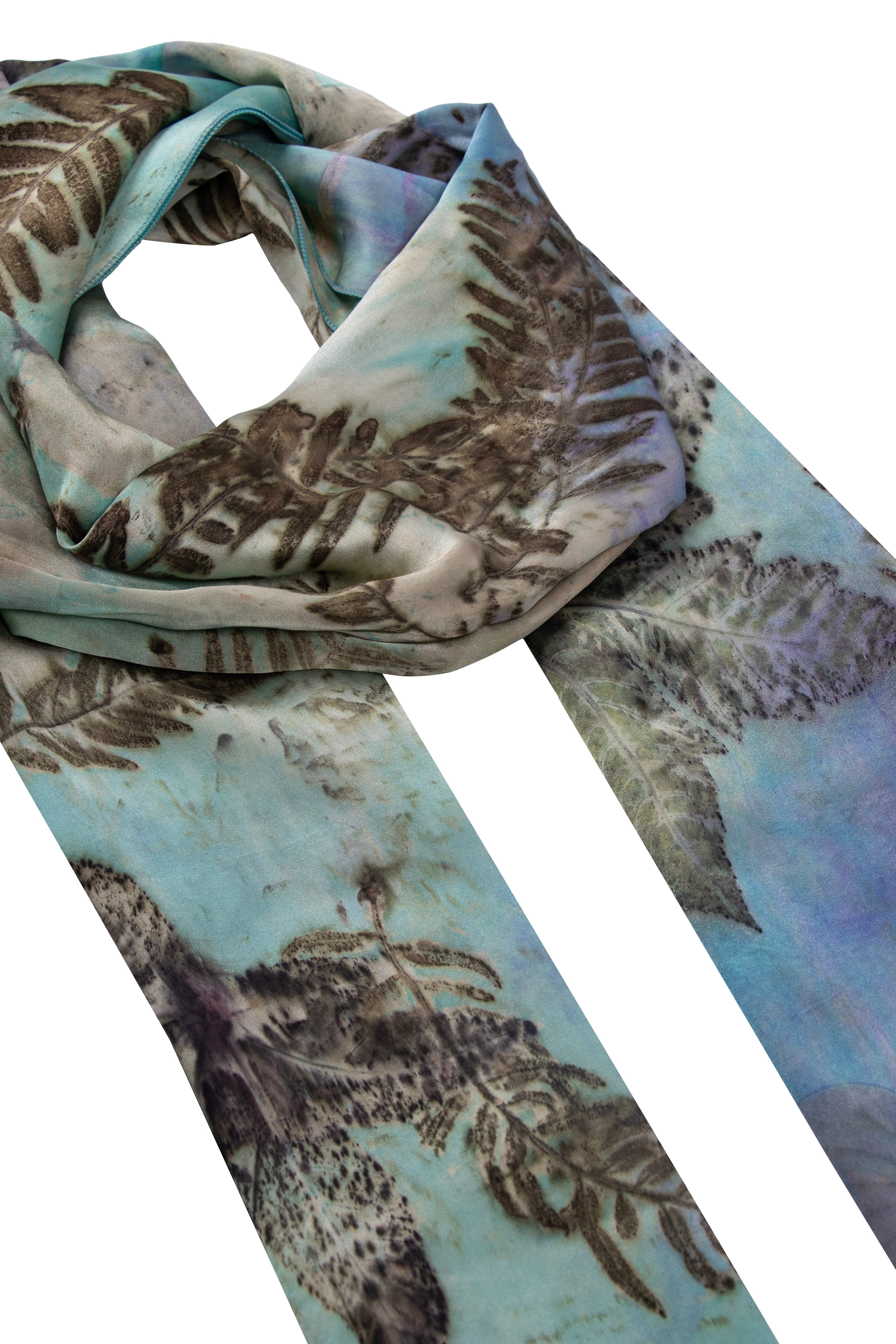 Açık Yeşil Saf İpek El Baskısı Ekolojik Şal 90 x 200 cm