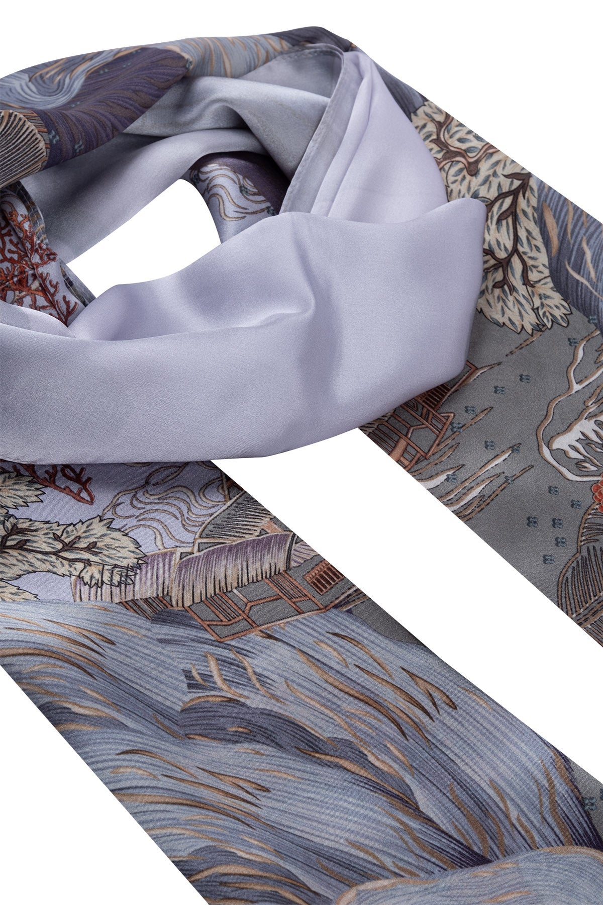 Renkli Oblong Pure Silk Printed Scarf 55*170 24SMWL-105