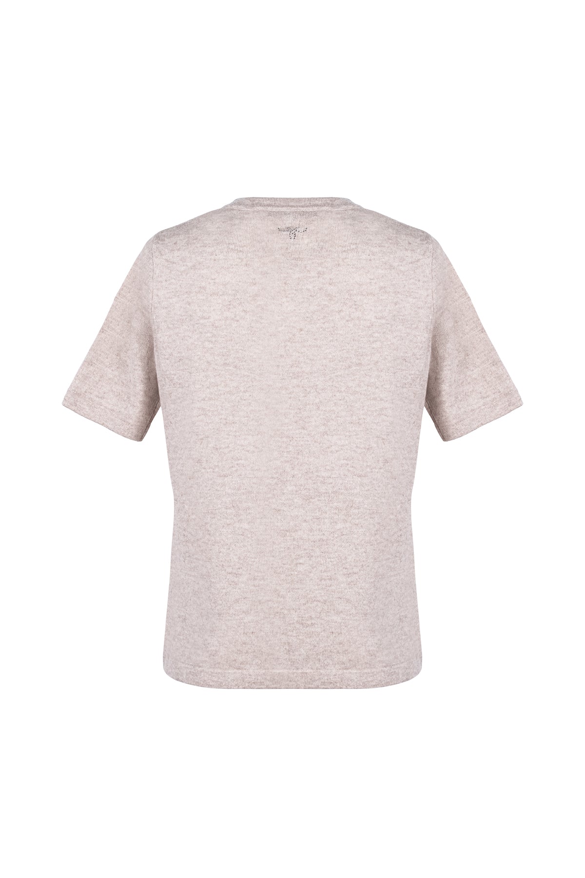 Bej Merill Taşlı Yuvarlak Yaka Kısa Kollu Triko