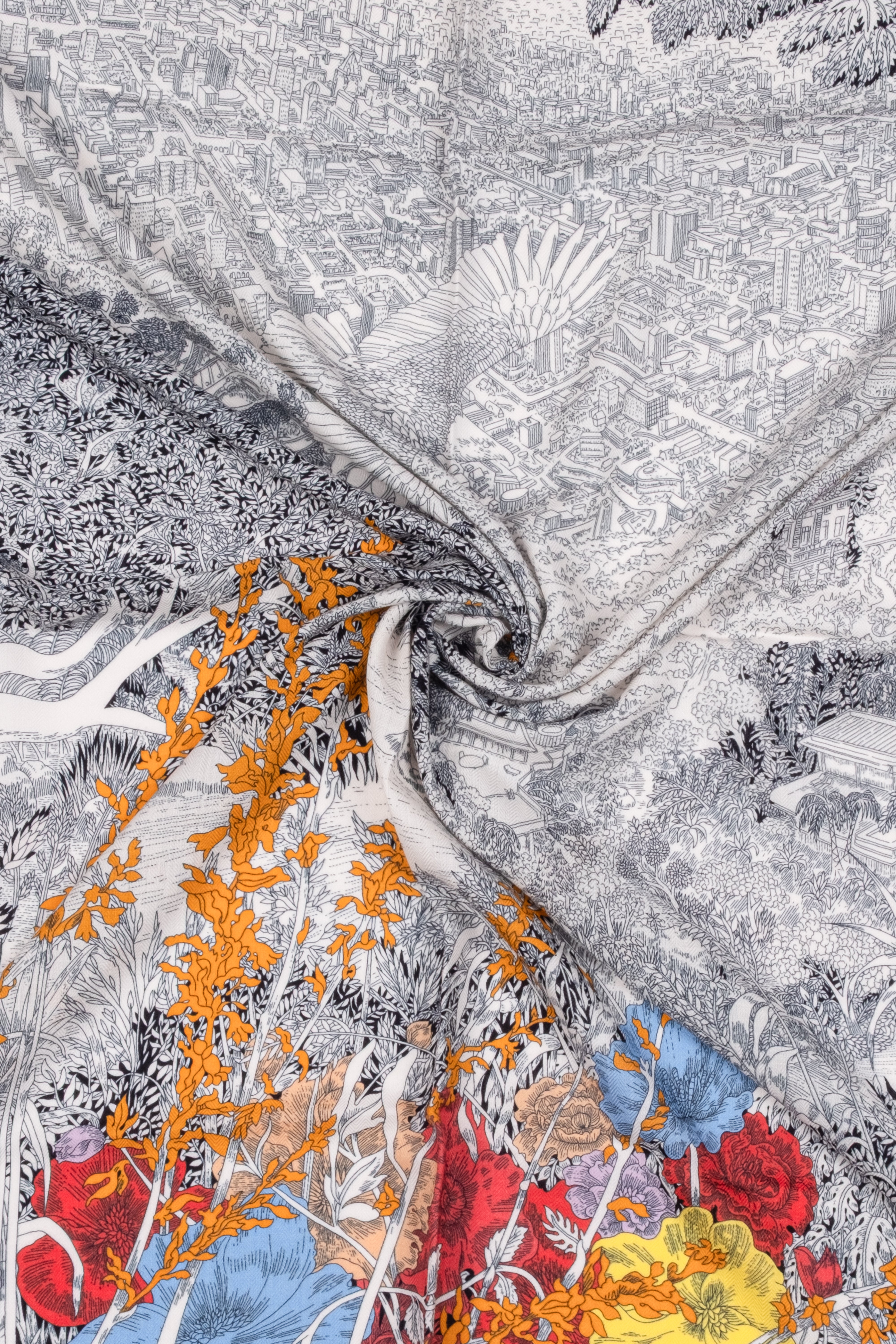 Lacivert Sarı Linda Saf Kaşmir Desenli Kare Eşarp 140x140 cm