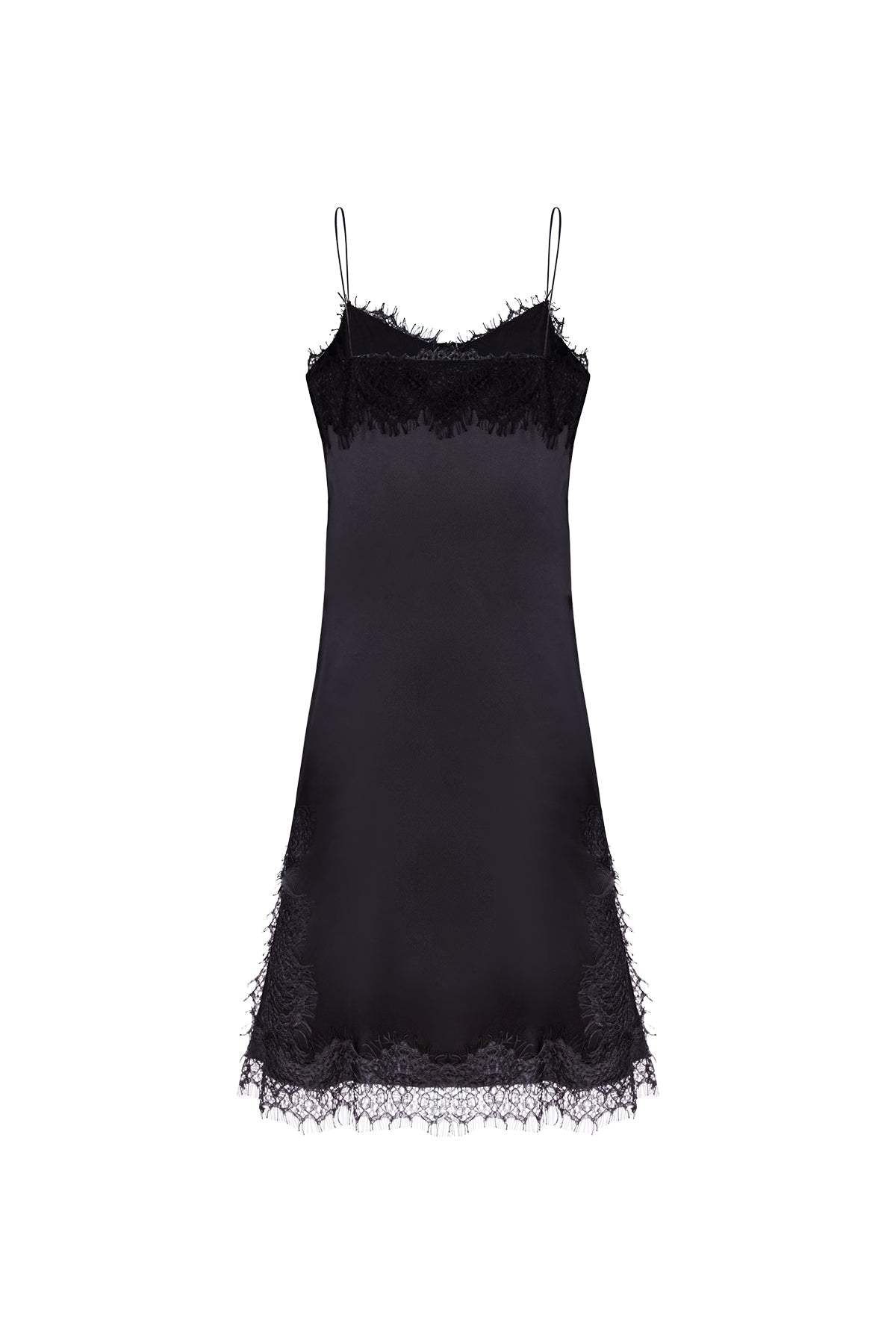 Siyah Paris Saf İpek Dantel Detaylı Elbise