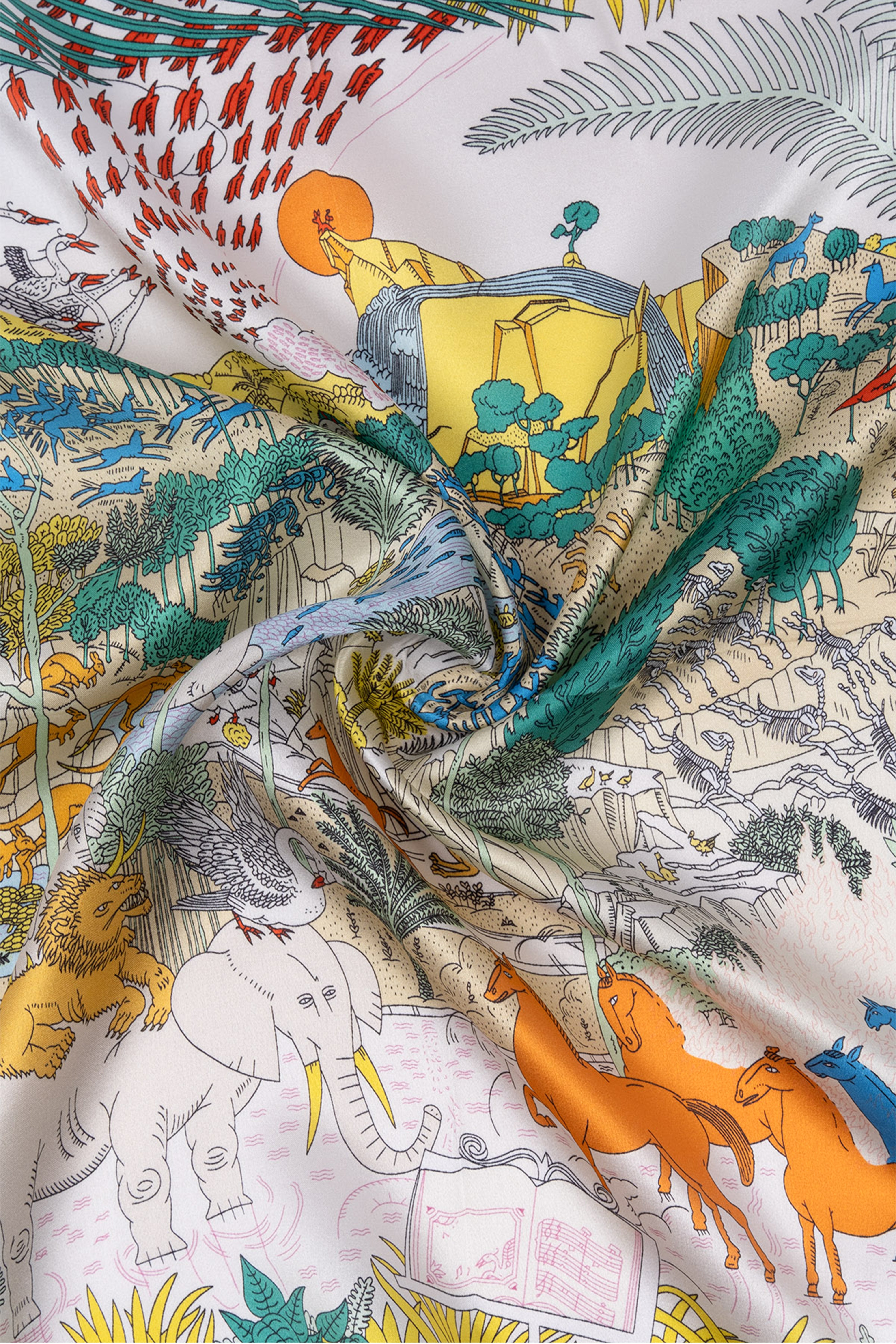 Yeşil Beyaz Laila Saf İpek Kare Eşarp 50x50 cm