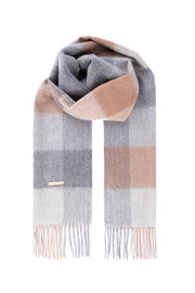 Gri Bej Patrick Saf Kaşmir Kareli Atkı 30x164 cm