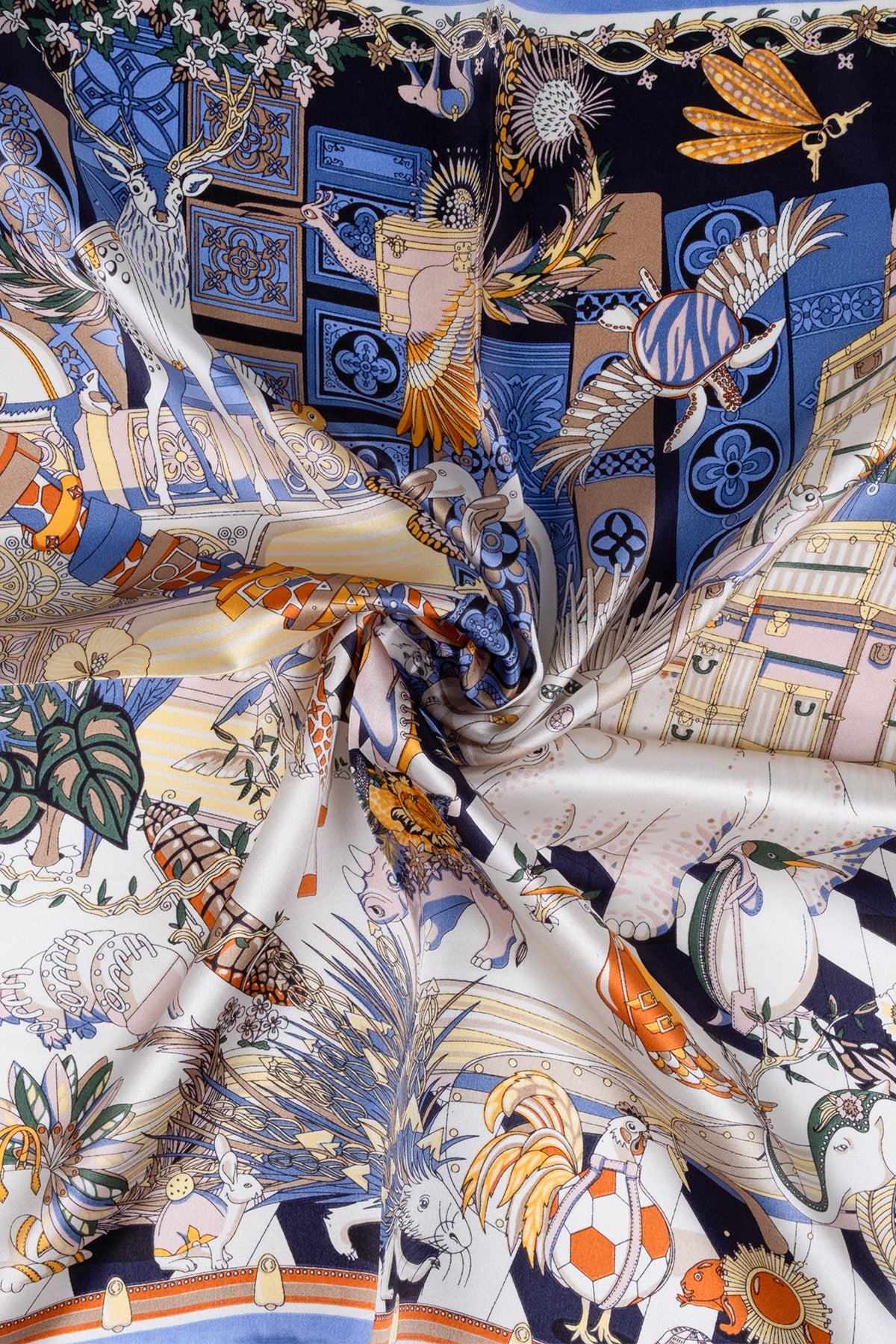 Mavi Ekru Laila Saf İpek Kare Eşarp 50x50 cm