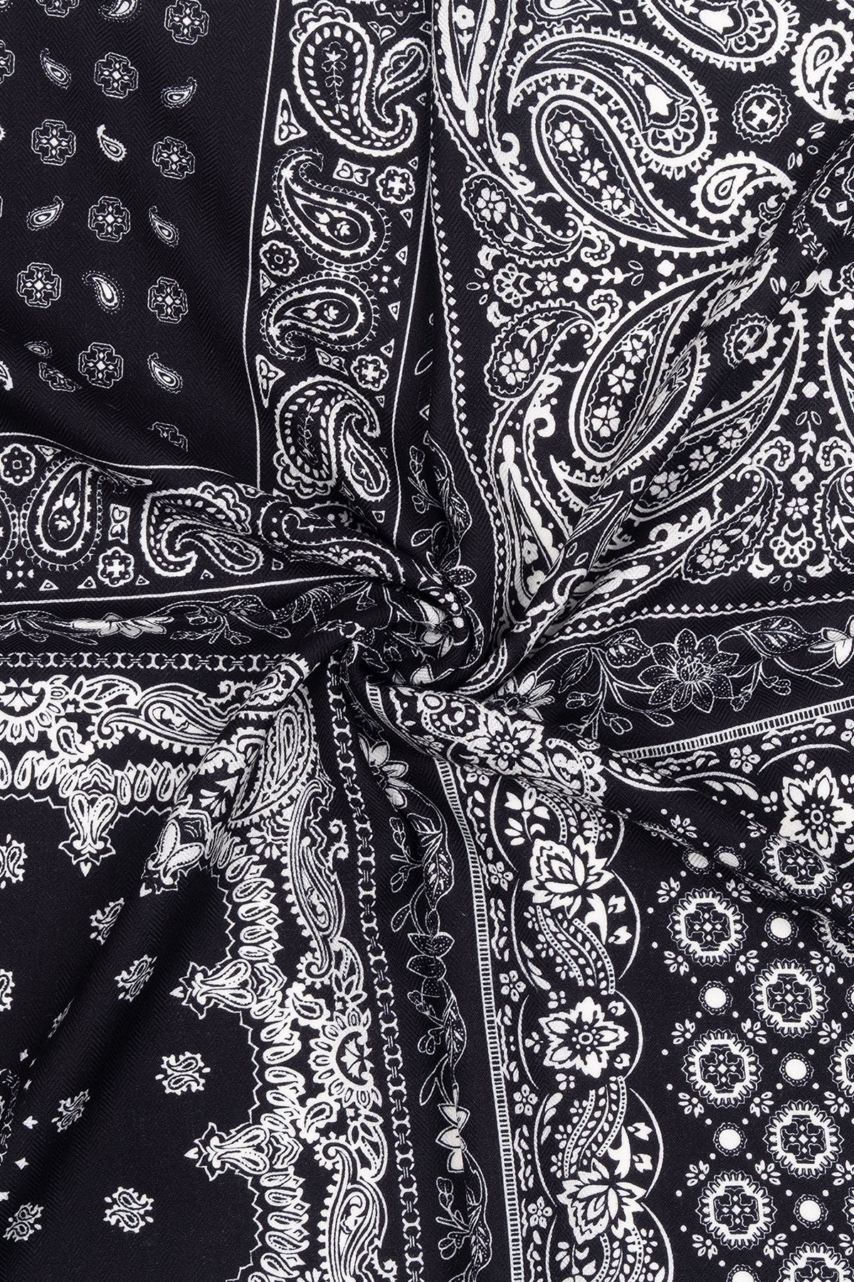 Siyah Lea Saf Kaşmir Baskılı Eşarp 70x 70 cm