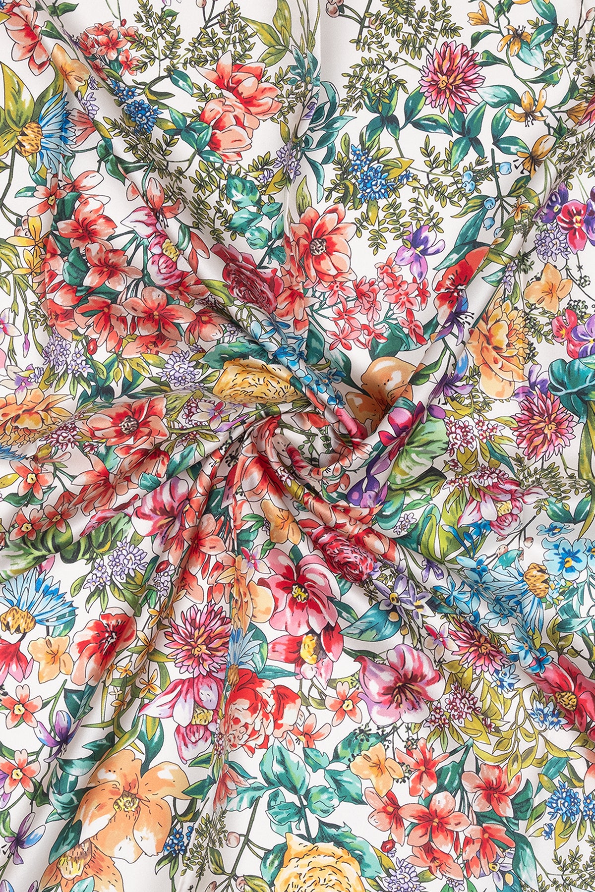 Mercan Lara Saf İpek Desenli Kare Eşarp 90x90cm