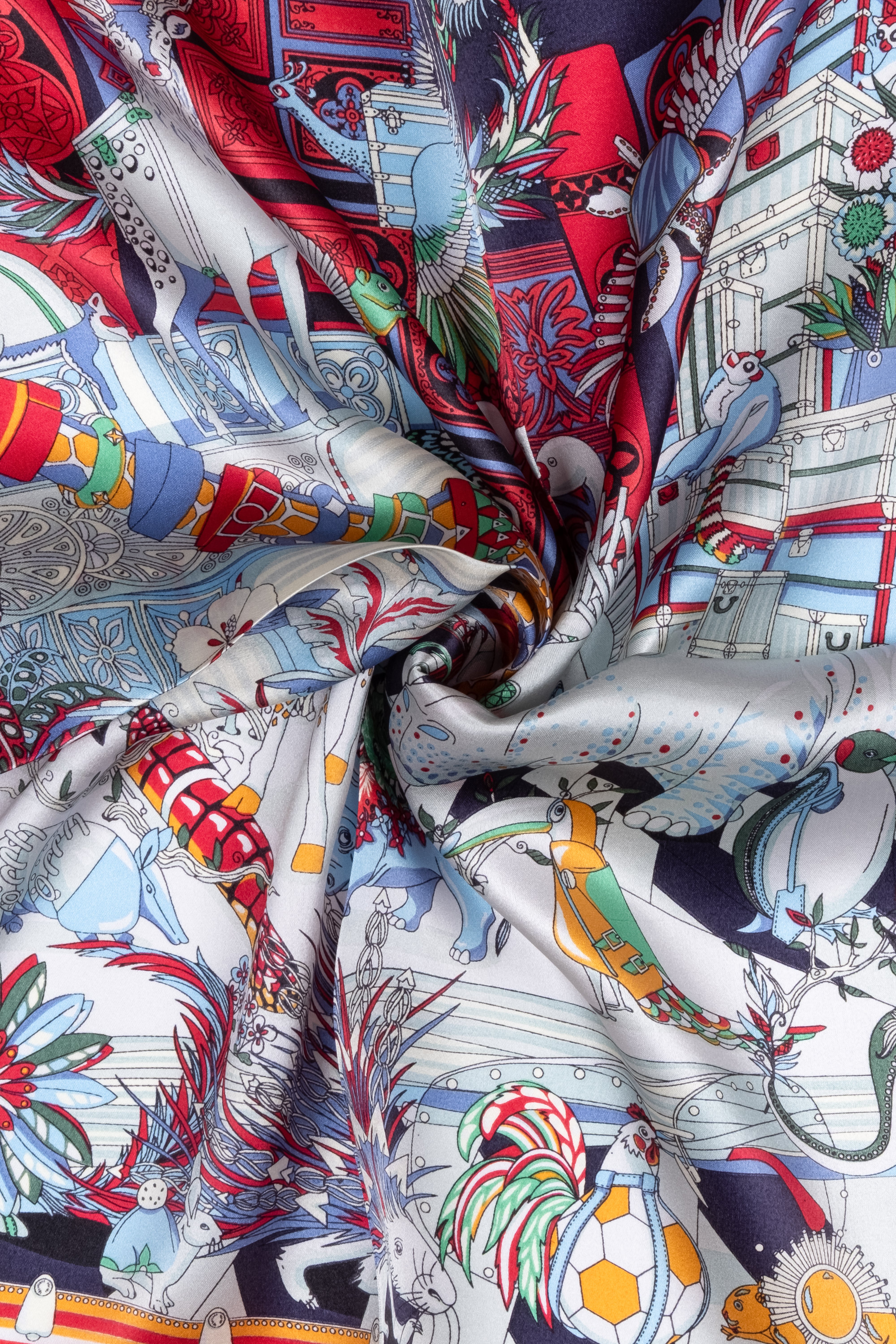 Kırmızı Mavi Laila Saf İpek Kare Eşarp 50x50 cm