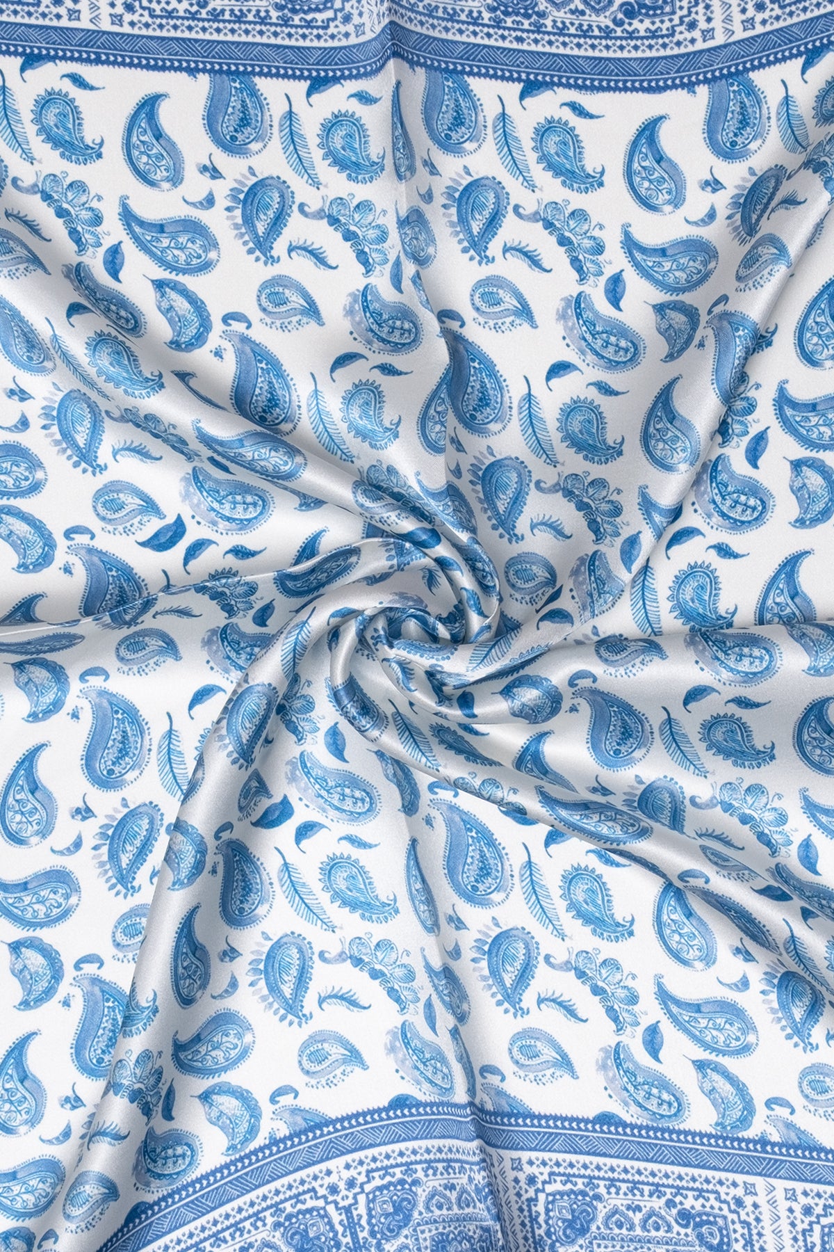 Mavi Beyaz Laila Saf İpek Kare Eşarp 50x50 cm