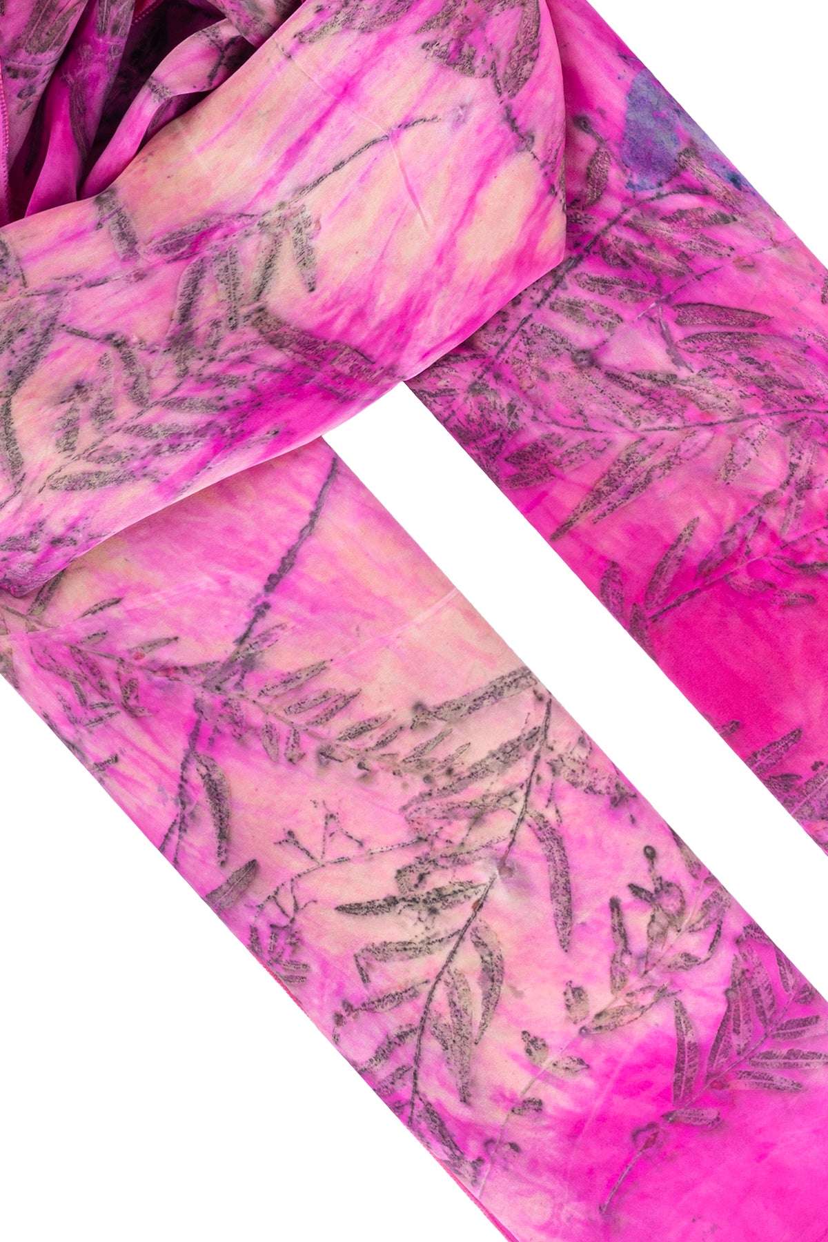 Fuşya Saf İpek El Baskısı Ekolojik Şal 90 x 200 cm