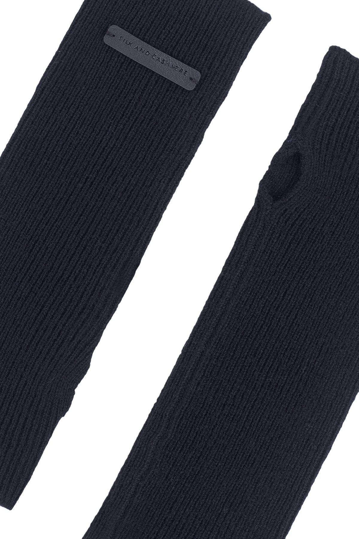 Siyah Stockholm Saf Kaşmir Parmaksız Eldiven