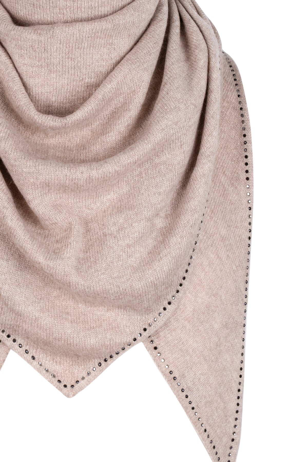 Bej Saf Kaşmir Taşlı Üçgen Şal 105x105x165 cm