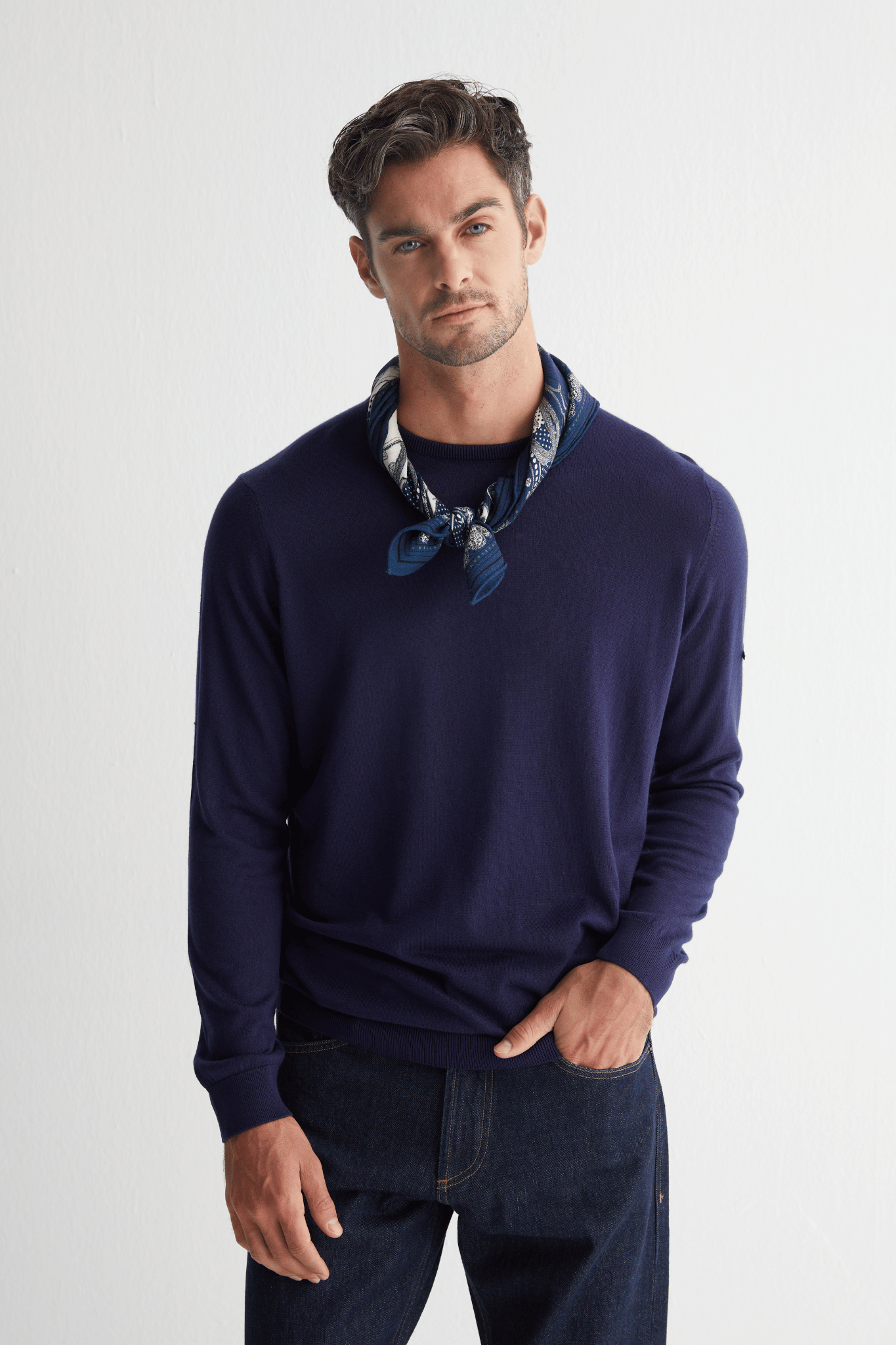 Lacivert Paul İpek Kaşmir Yuvarlak Yaka Triko