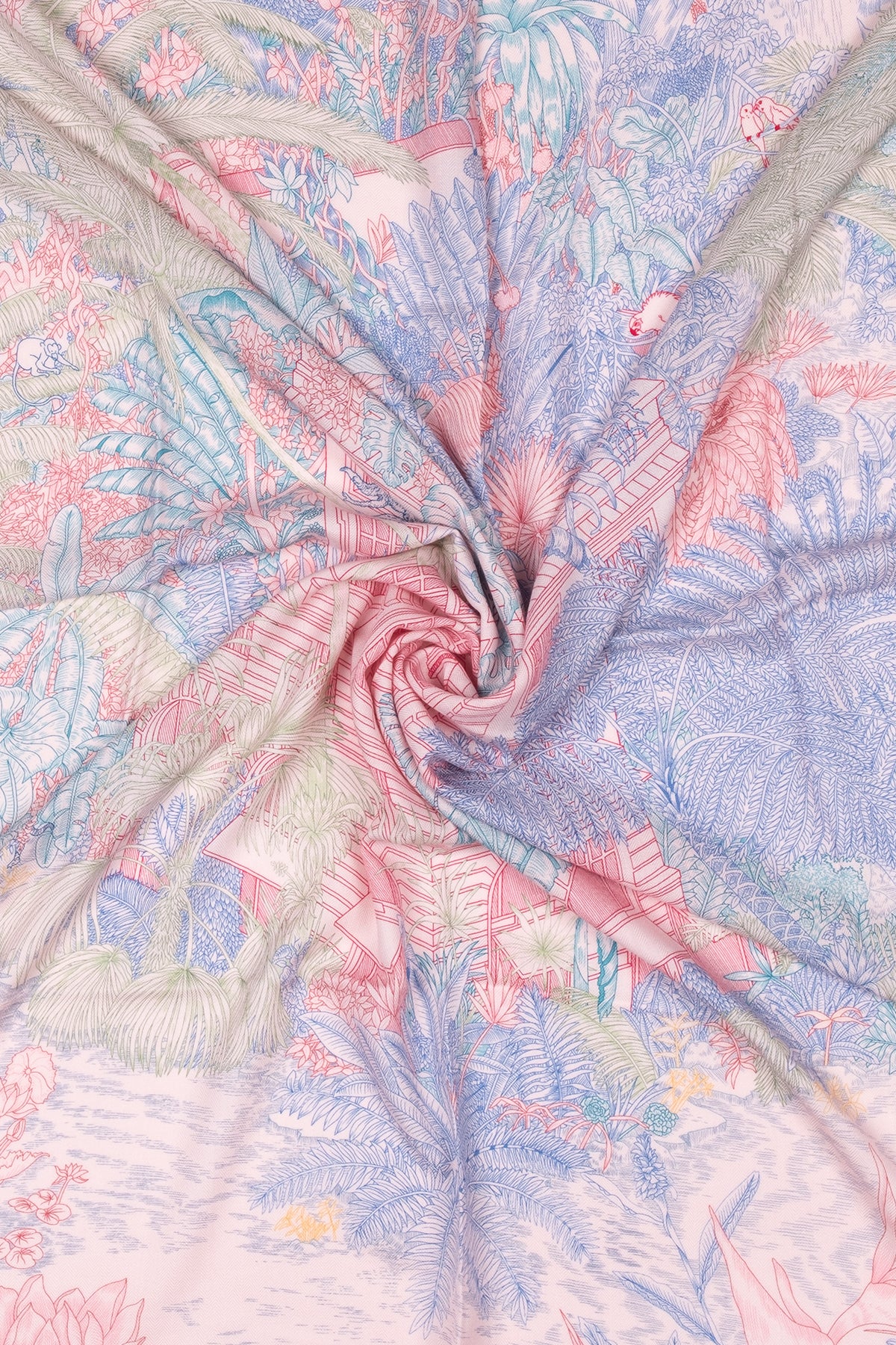 Pembe Linda Saf Kaşmir Baskılı Eşarp 140x 140 cm