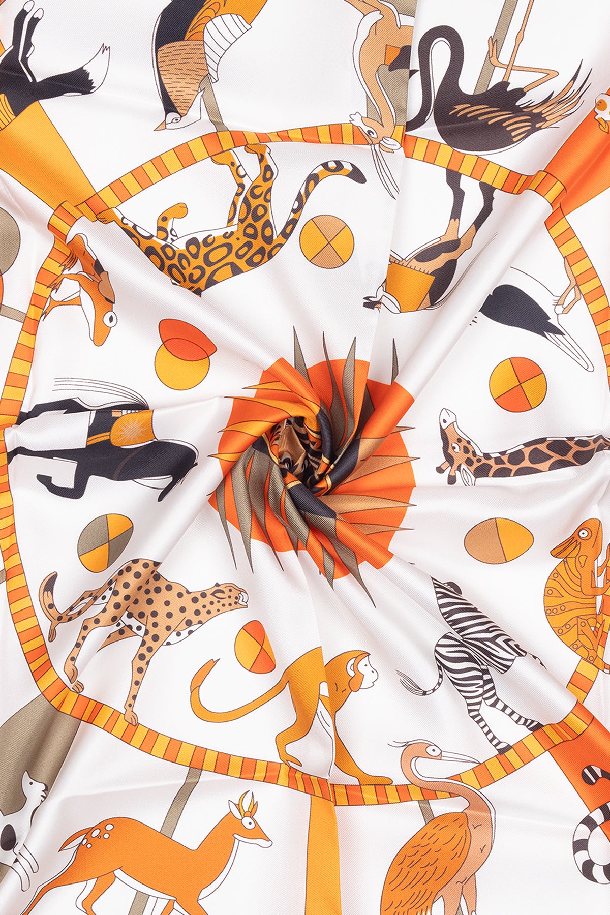 Koyu Turuncu Lara Saf İpek Desenli Kare Eşarp 90x90 cm