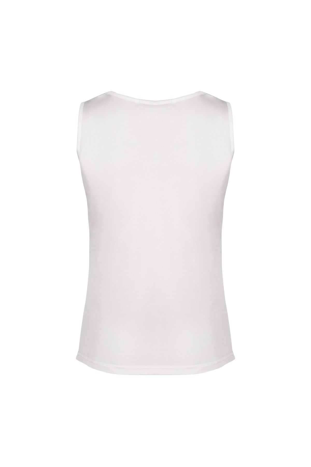 Beyaz Marina İpekli Yuvarlak Yaka Kolsuz T-Shirt